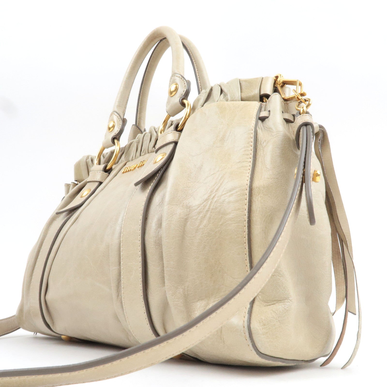 MIU MIU 2Way Handbag Leather Beige *Dust bag