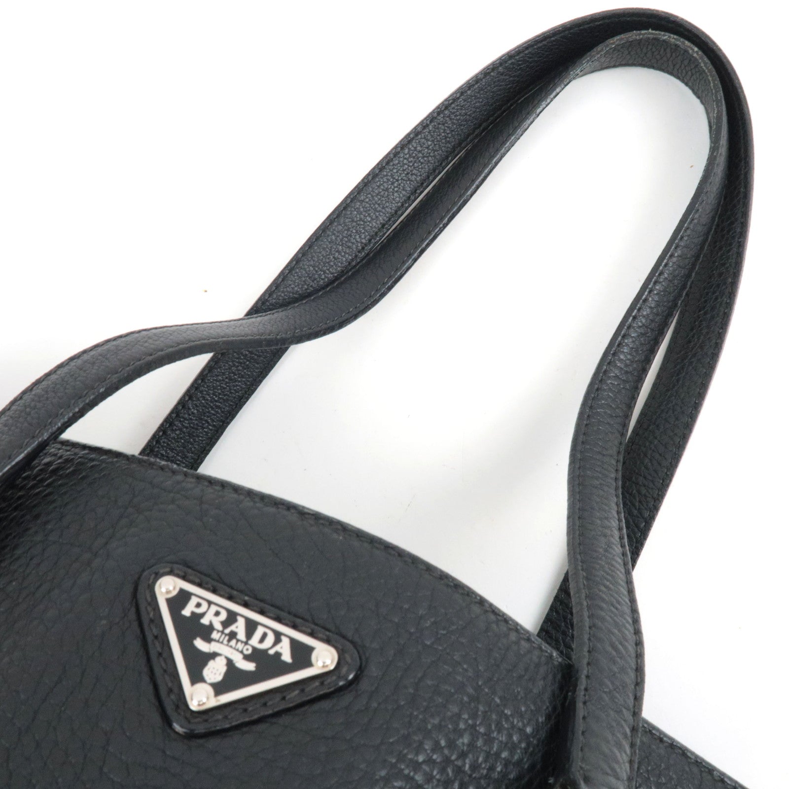 PRADA Logo Tote Bag Leather Black *Dust bag