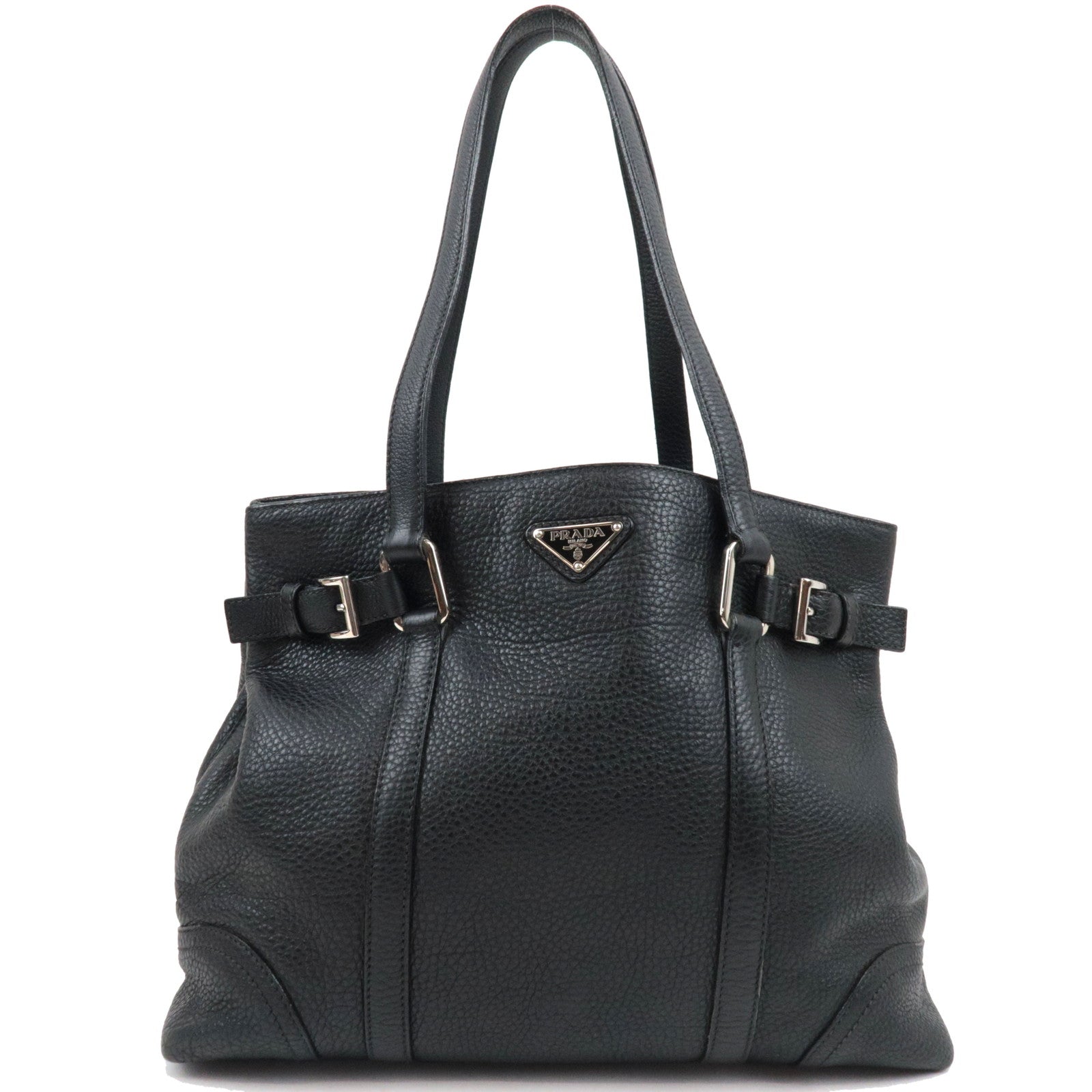 PRADA Logo Tote Bag Leather Black *Dust bag81478