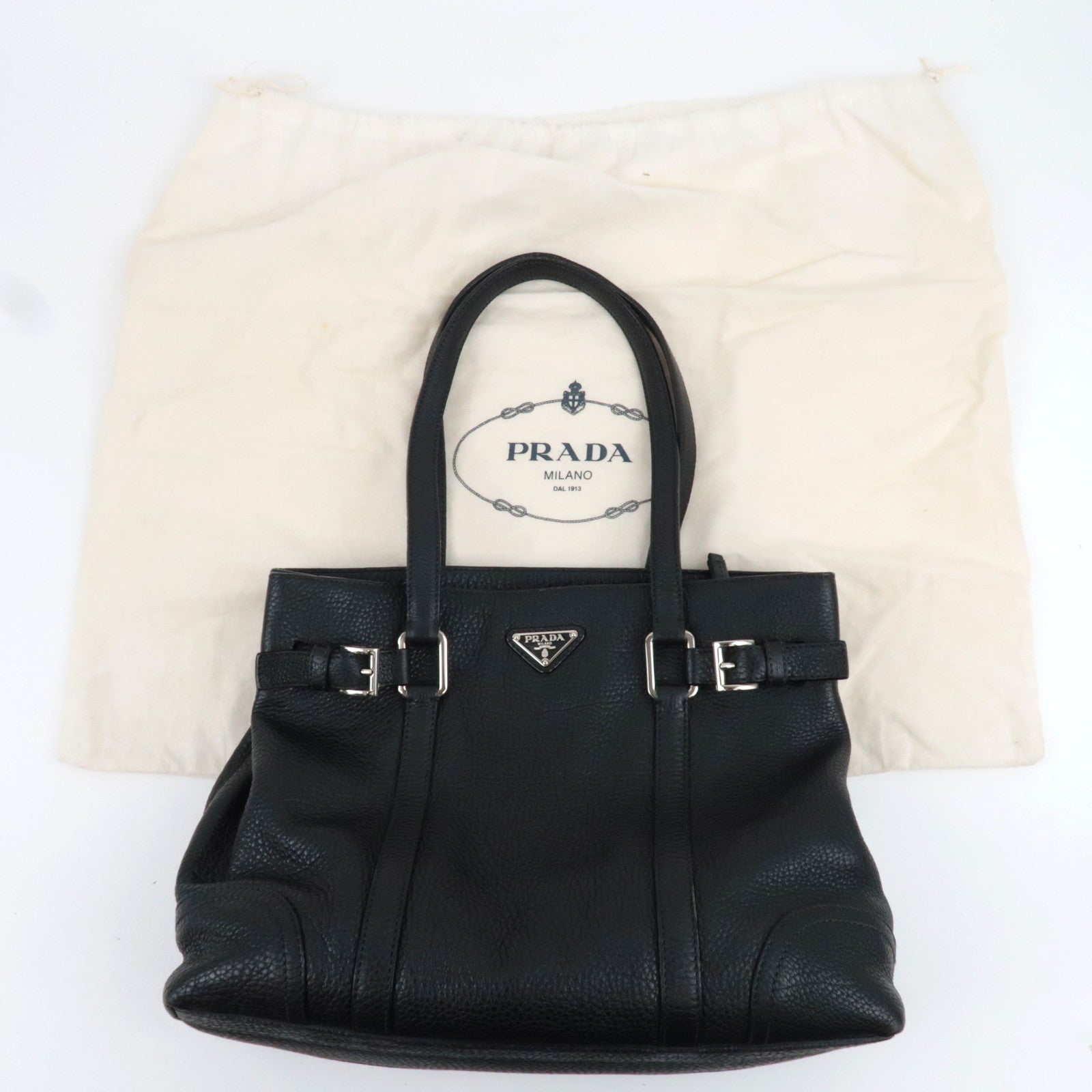 PRADA Logo Tote Bag Leather Black *Dust bag