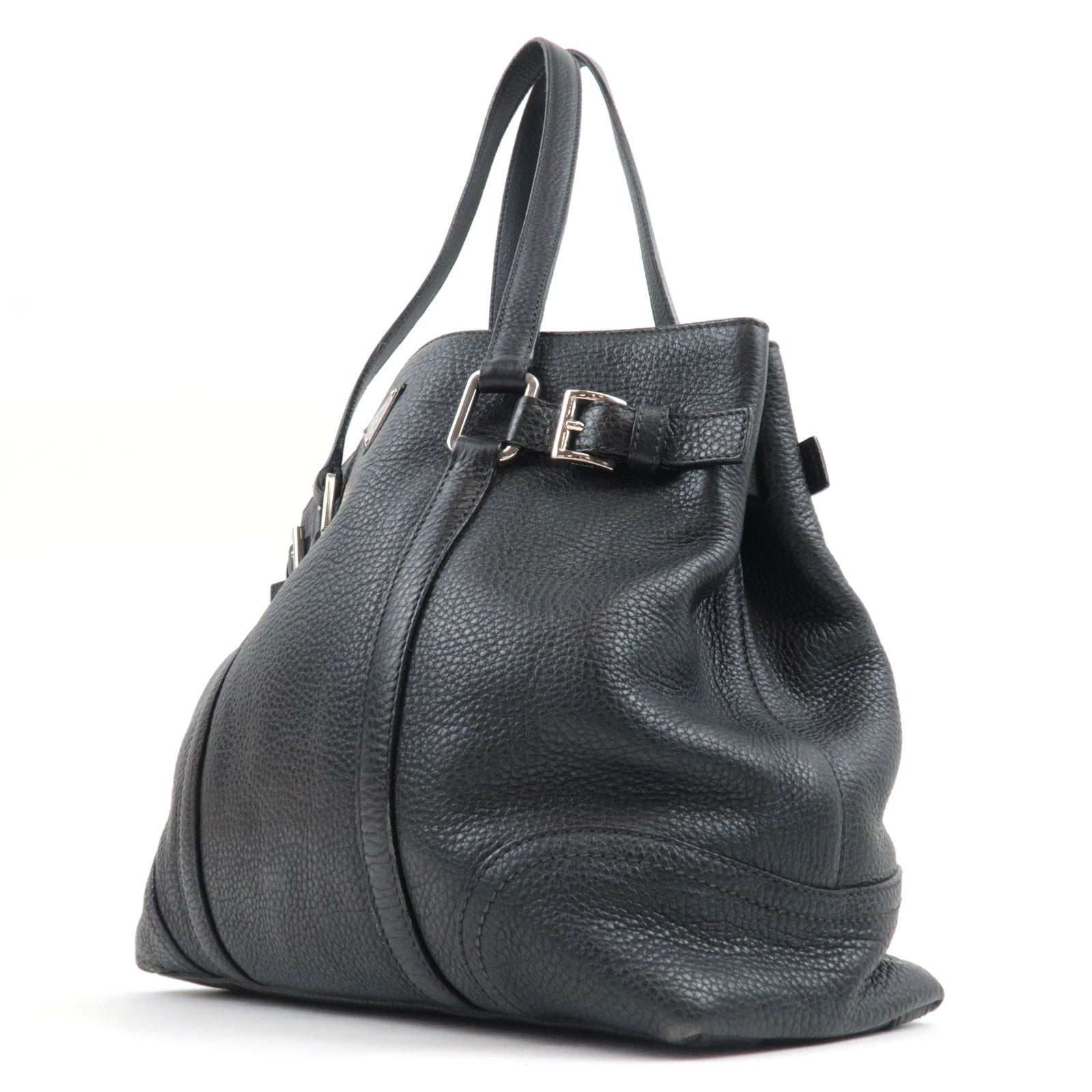 PRADA Logo Tote Bag Leather Black *Dust bag