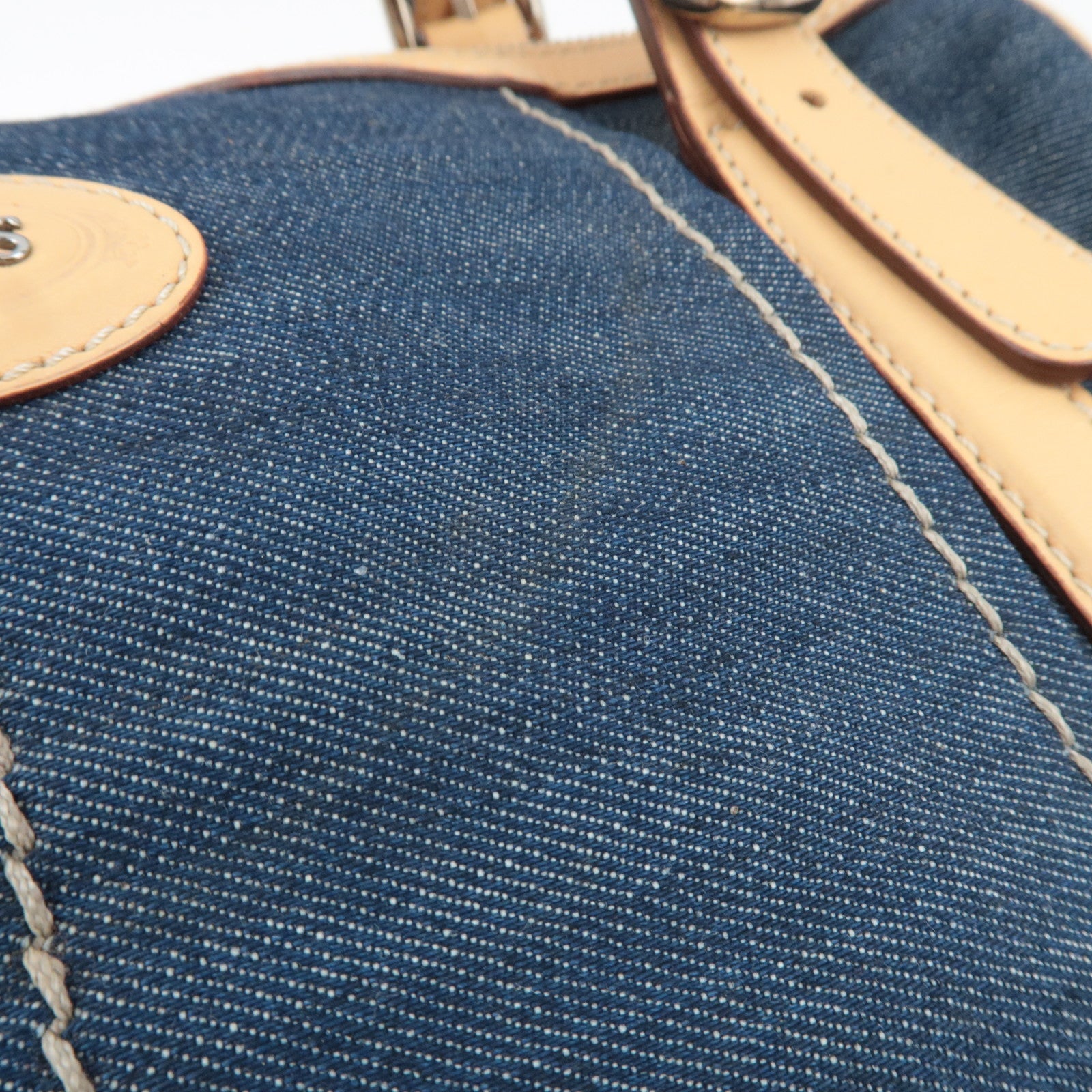 TOD'S Boston Bag Denim Leather Blue Beige *Dust bag