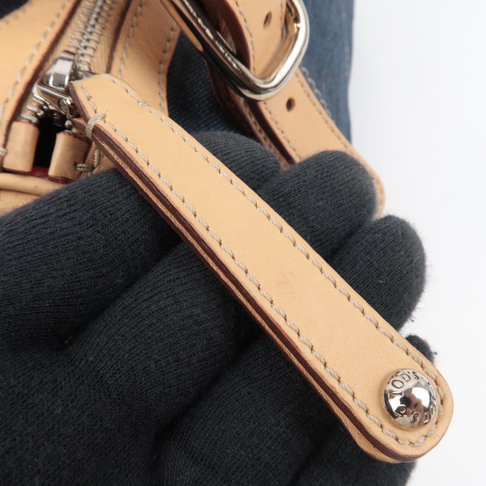 TOD'S Boston Bag Denim Leather Blue Beige *Dust bag