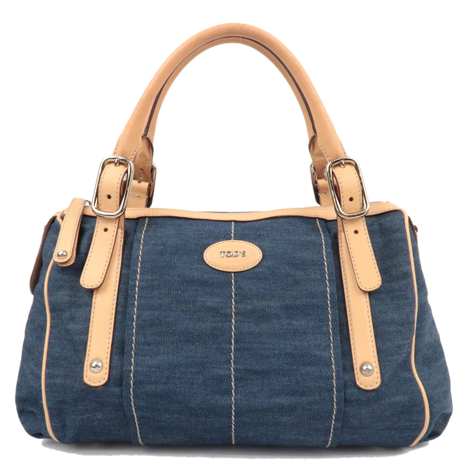 TOD'S Boston Bag Denim Leather Blue Beige *Dust bag81481