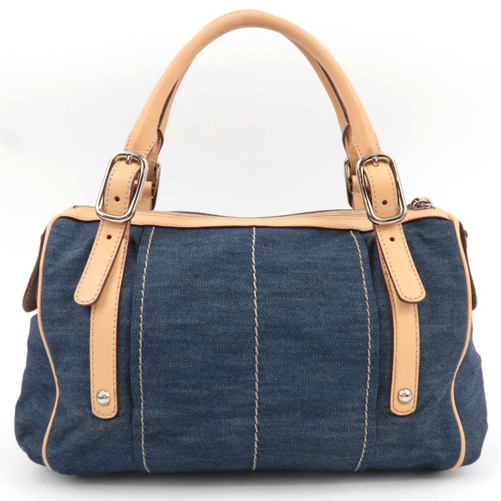 TOD'S Boston Bag Denim Leather Blue Beige *Dust bag