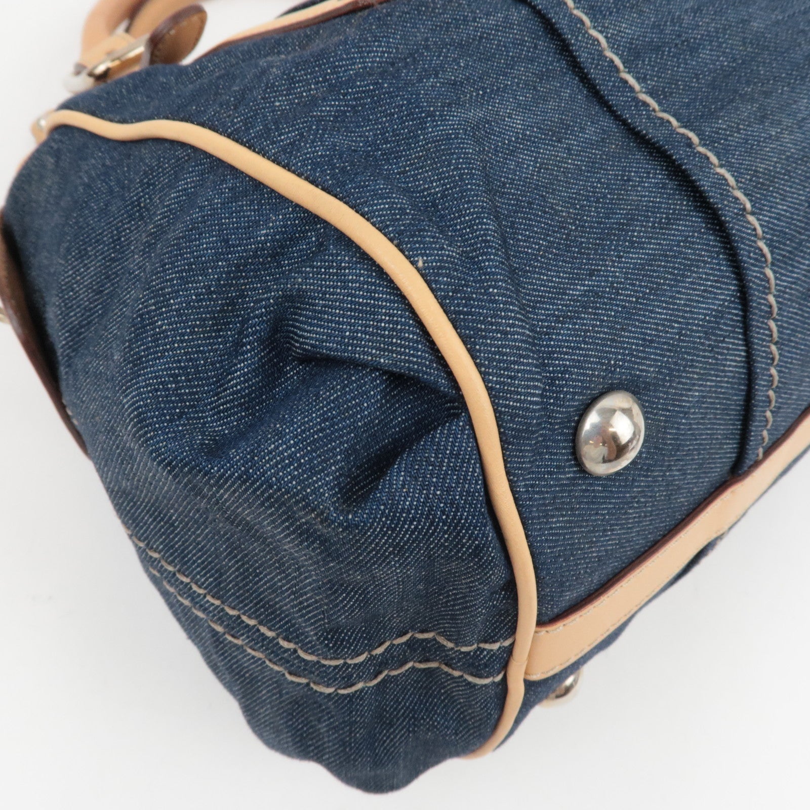 TOD'S Boston Bag Denim Leather Blue Beige *Dust bag