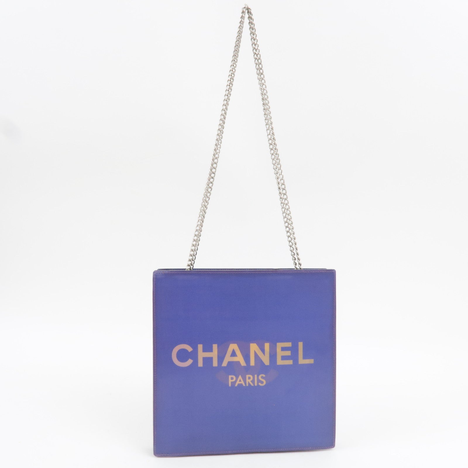CHANEL Hologram Coco Mark Chain Shoulder Bag Purple Silver HDW 6151598 *G card