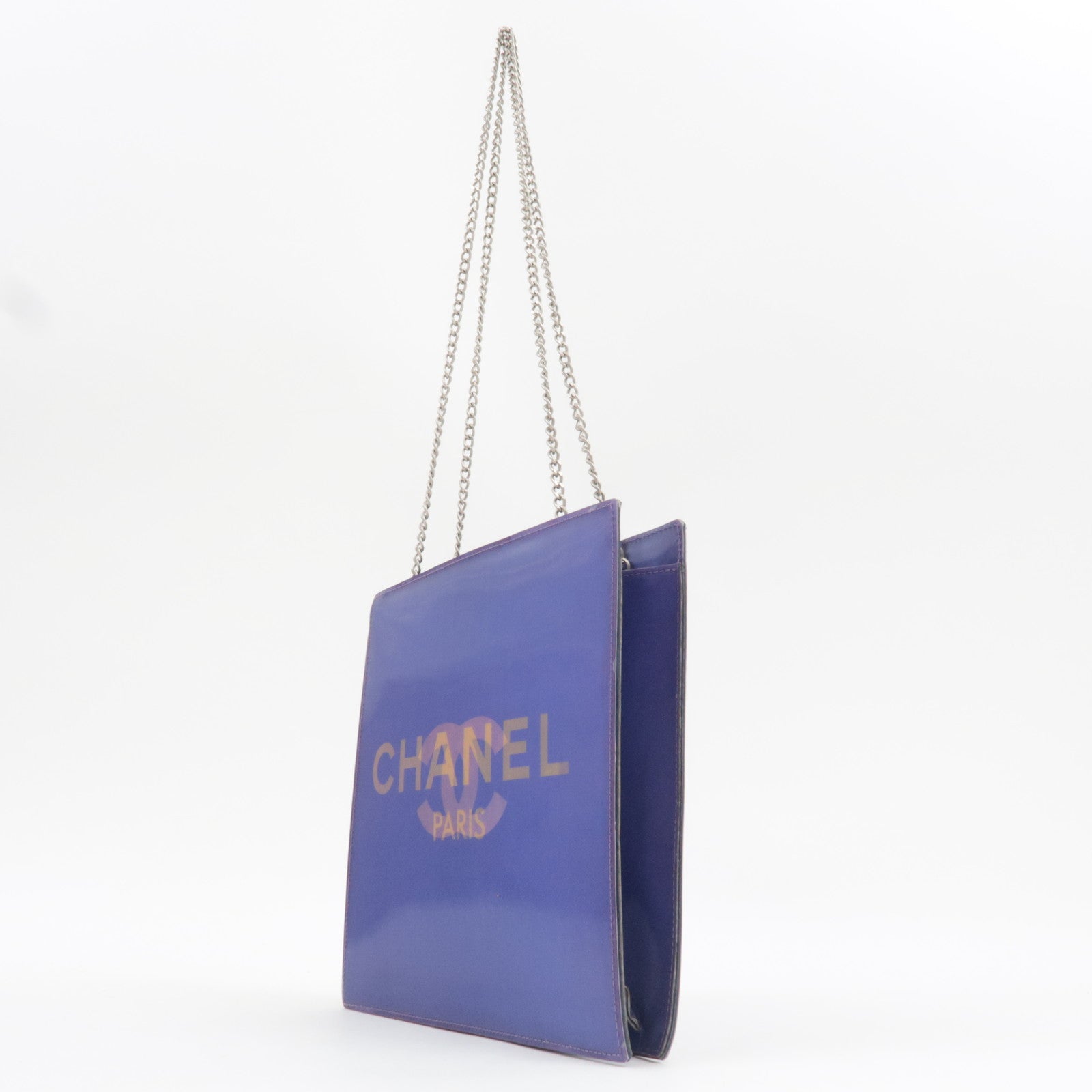 CHANEL Hologram Coco Mark Chain Shoulder Bag Purple Silver HDW 6151598 *G card