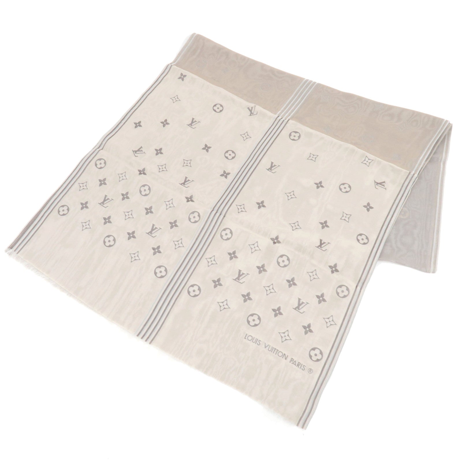 Louis Vuitton Scarf 100% Silk Beige Silver *Box81489