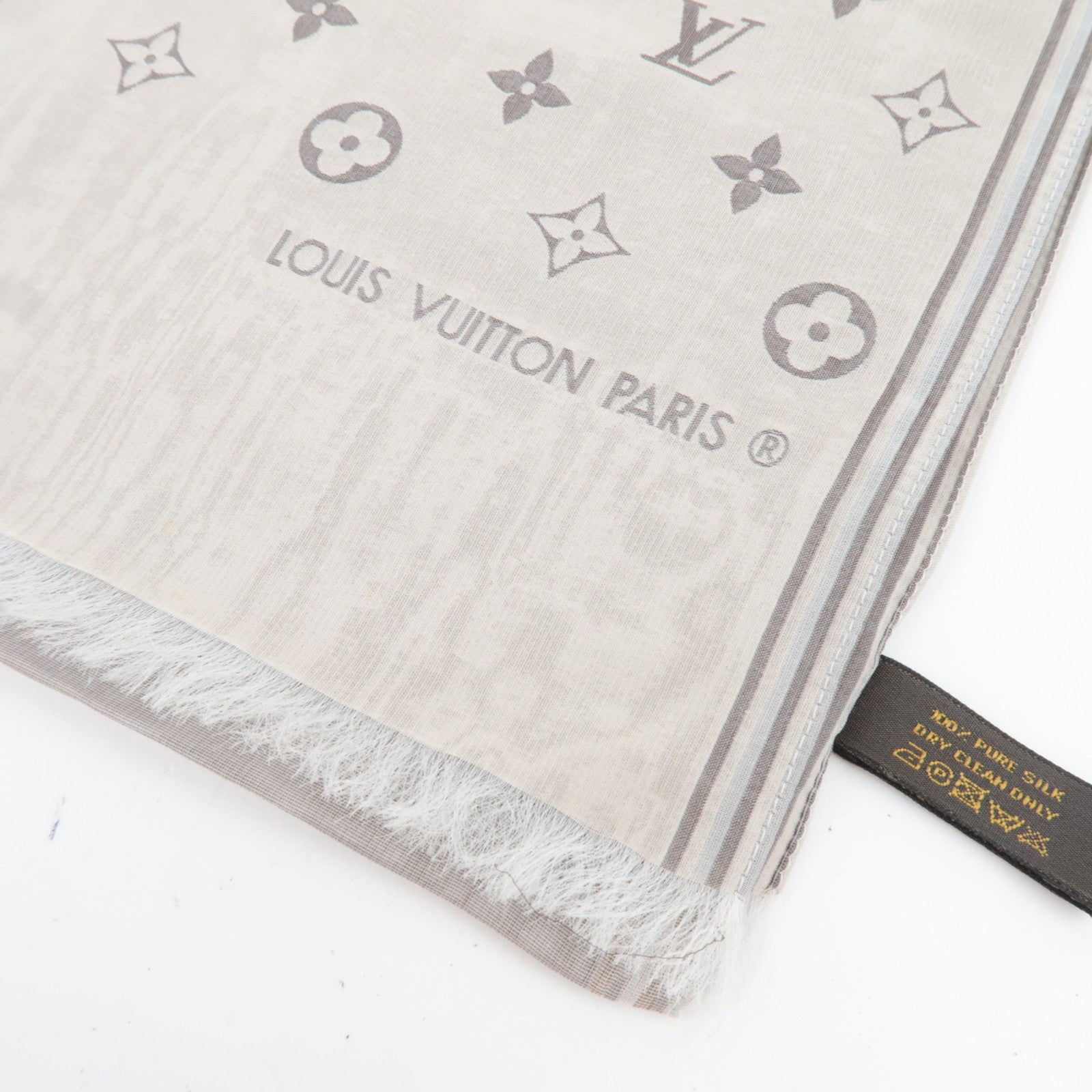 Louis Vuitton Scarf 100% Silk Beige Silver *Box