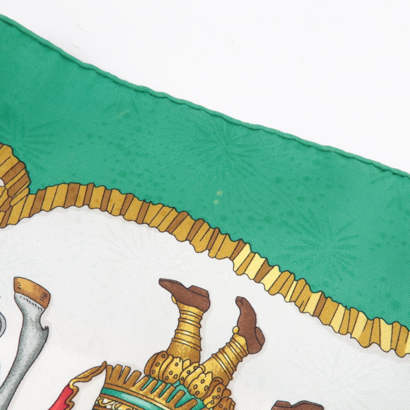 HERMES Carre 90 Scarf LES FETES DU ROI SOLEIL 100% Silk Green White
