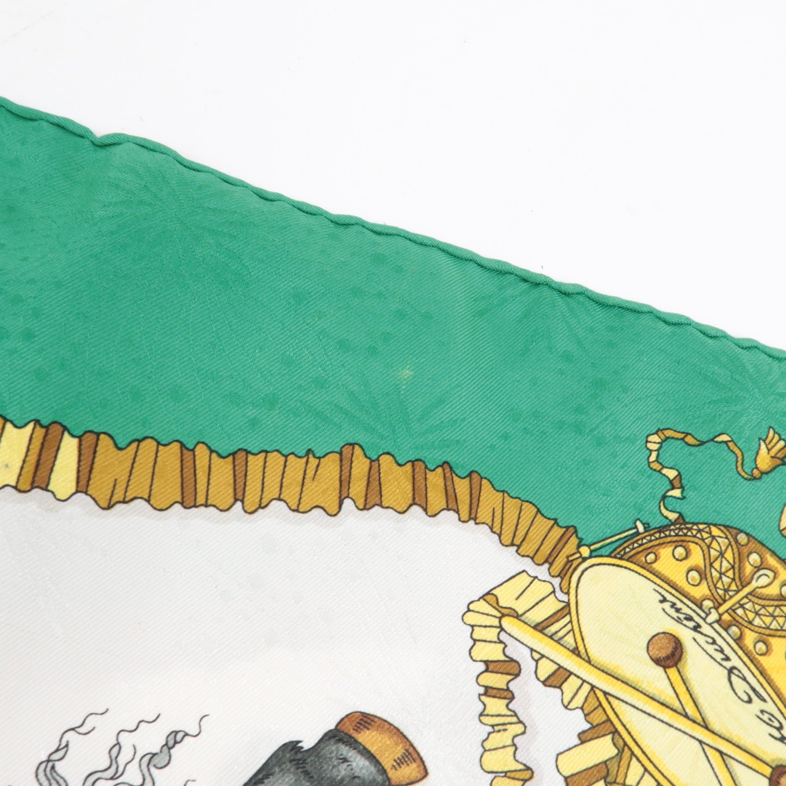 HERMES Carre 90 Scarf LES FETES DU ROI SOLEIL 100% Silk Green White