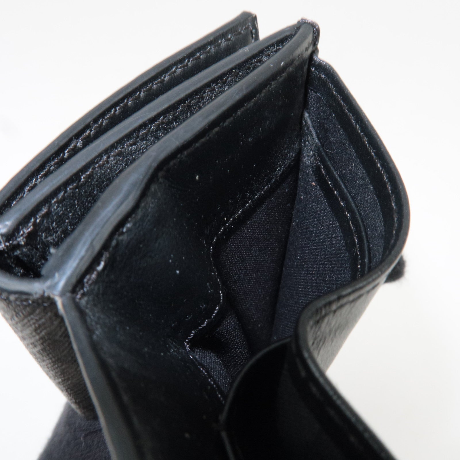 FENDI Zucca Diagonal Compact Tri-Fold Wallet Leather Black Yellow 7M0280 *Box, Dust bag