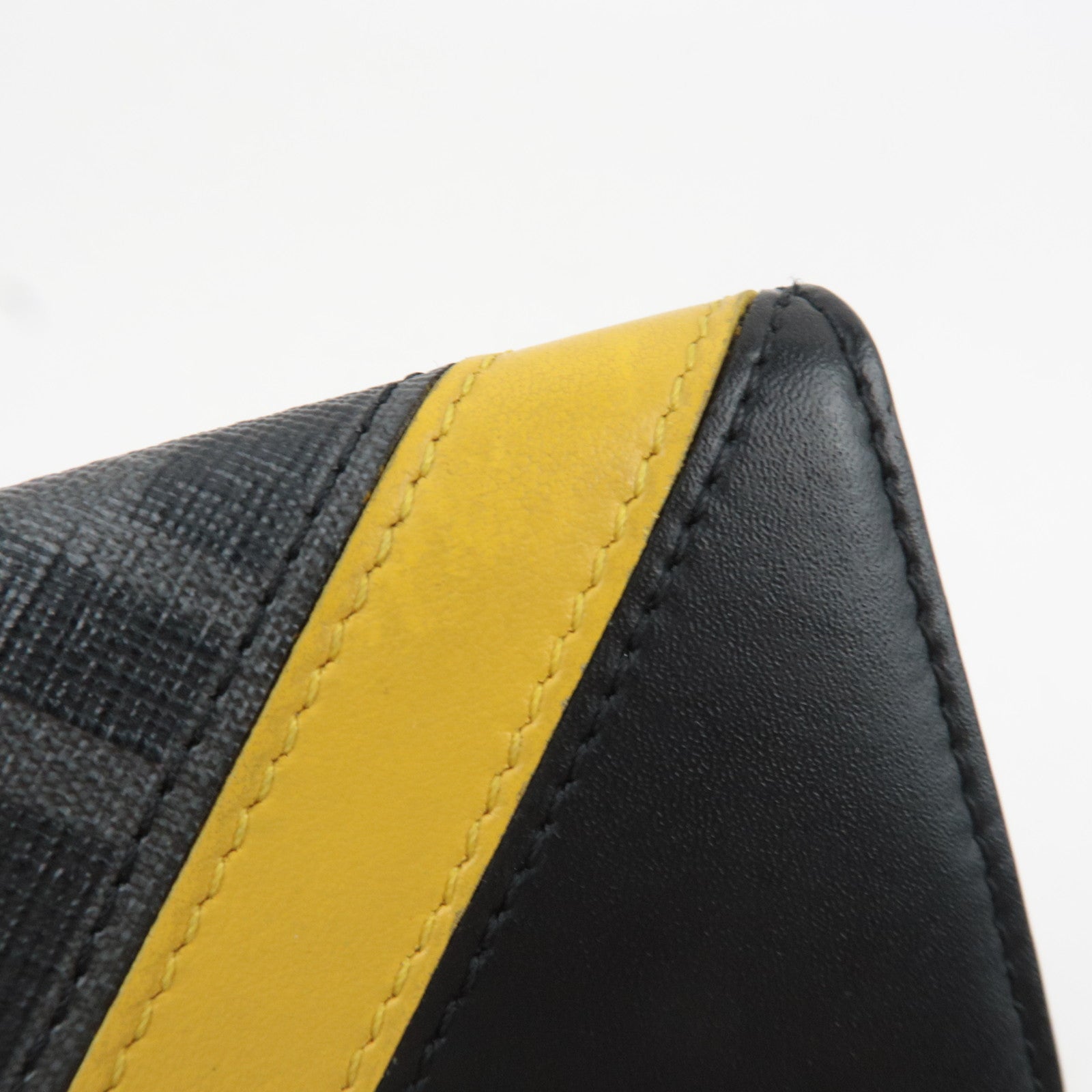 FENDI Zucca Diagonal Compact Tri-Fold Wallet Leather Black Yellow 7M0280 *Box, Dust bag