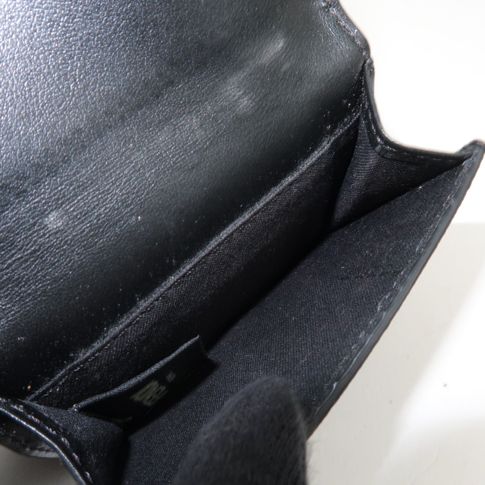 FENDI Zucca Diagonal Compact Tri-Fold Wallet Leather Black Yellow 7M0280 *Box, Dust bag