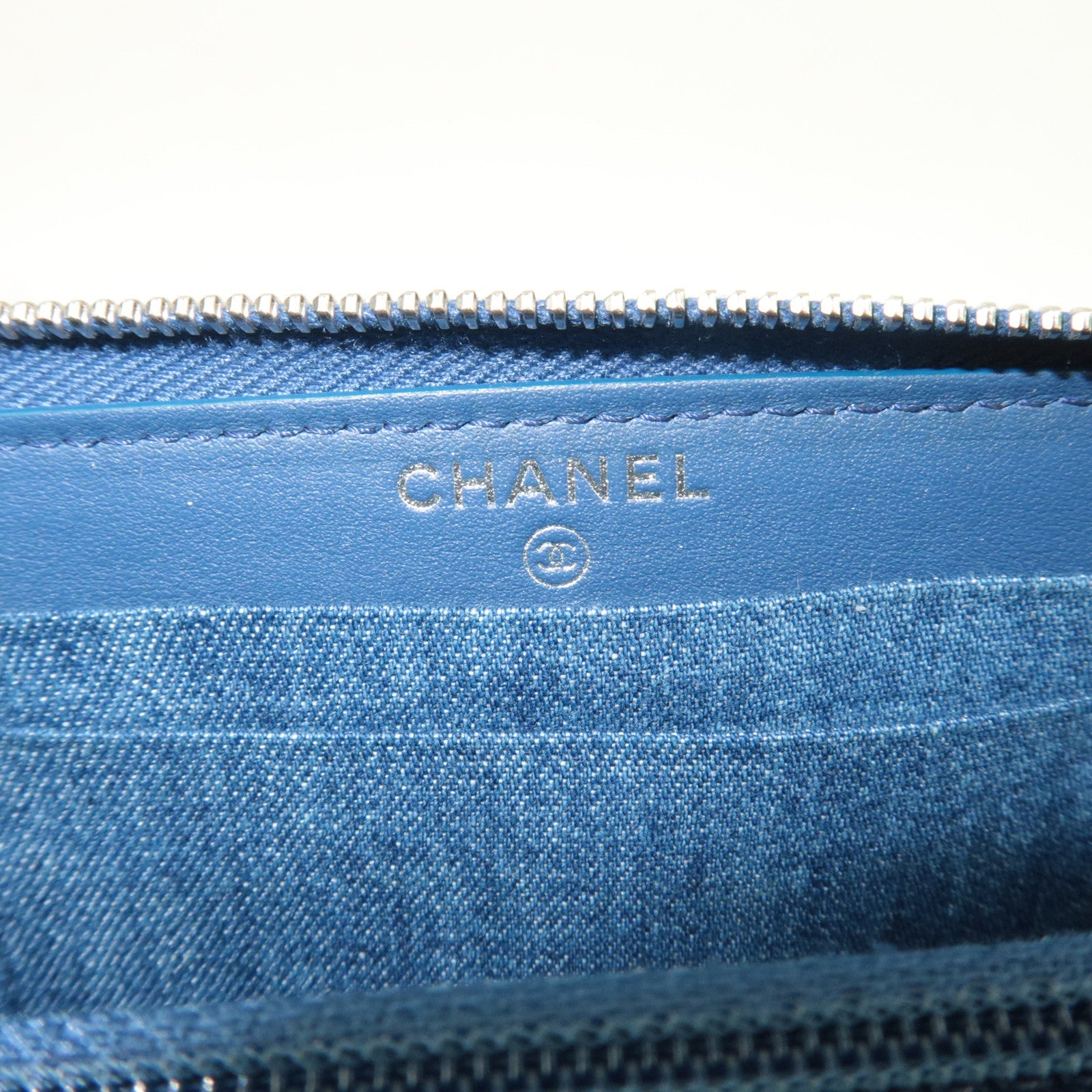 CHANEL Matelasse Round Zipper Long Wallet Denim Blue 27616023 *G card
