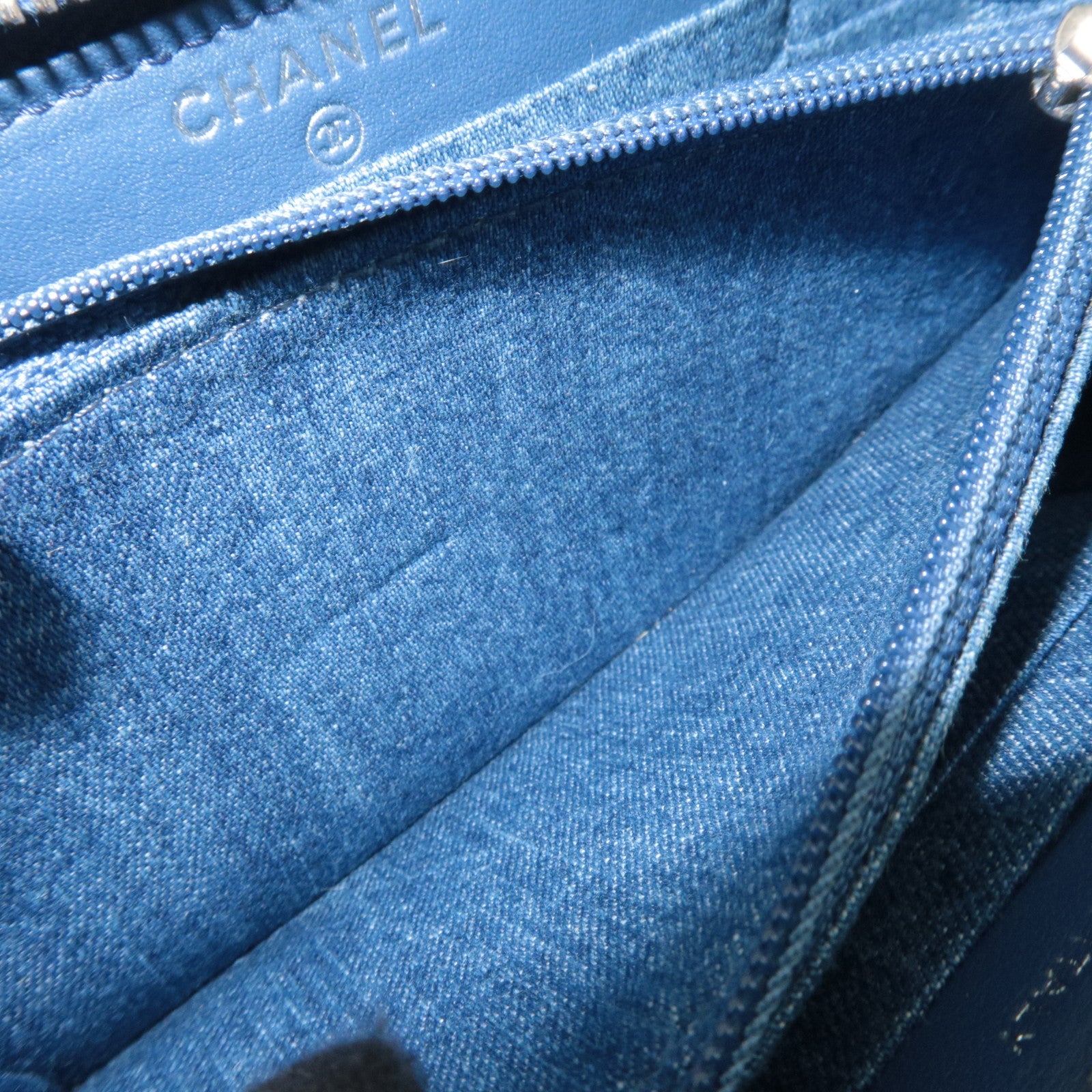 CHANEL Matelasse Round Zipper Long Wallet Denim Blue 27616023 *G card