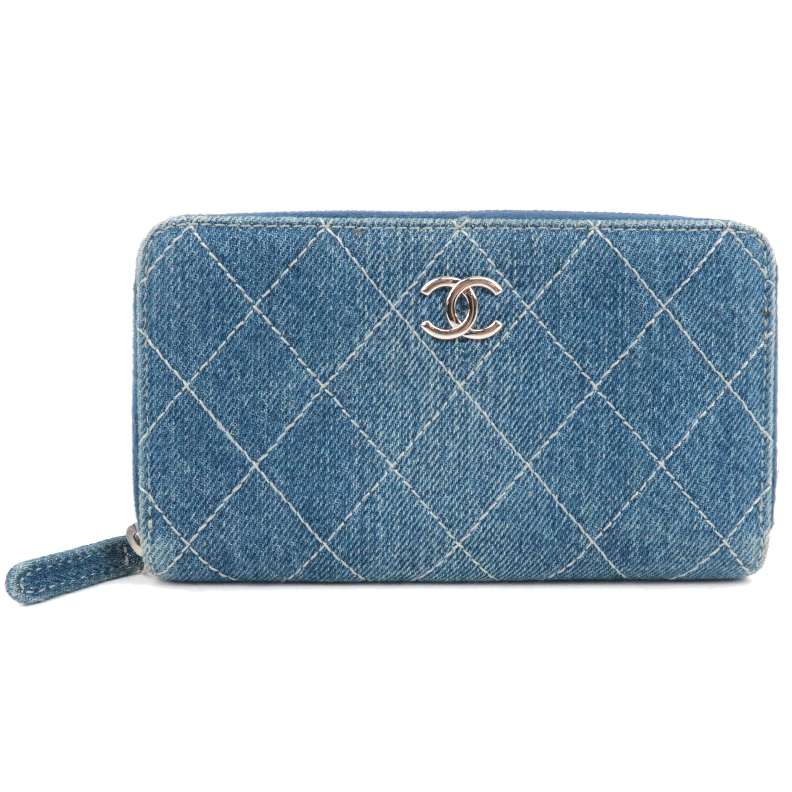 CHANEL Matelasse Round Zipper Long Wallet Denim Blue 27616023 *G card81530