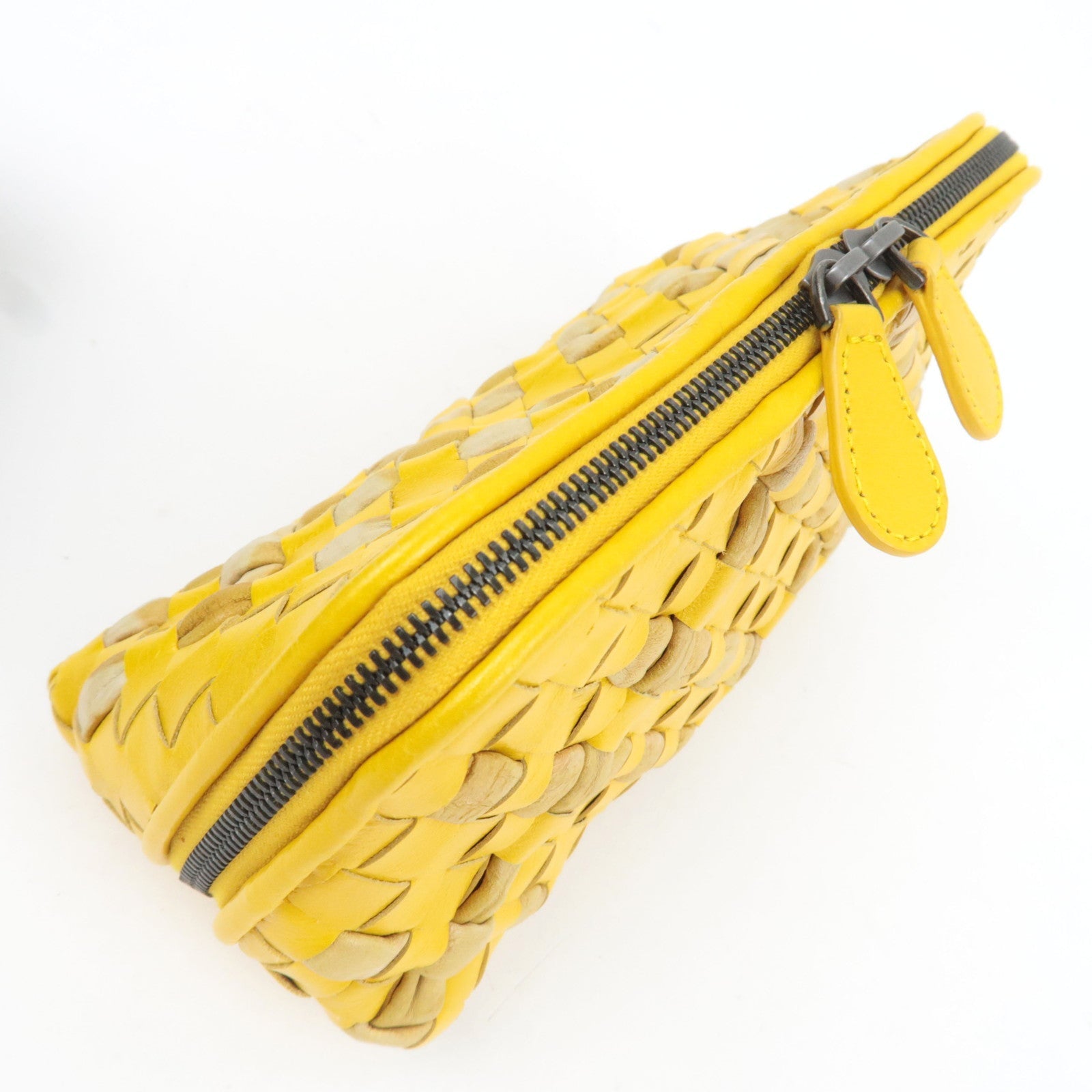 BOTTEGA VENETA Intrecciato Cosmetic Pouch Leather Yellow 132534 *Dust bag