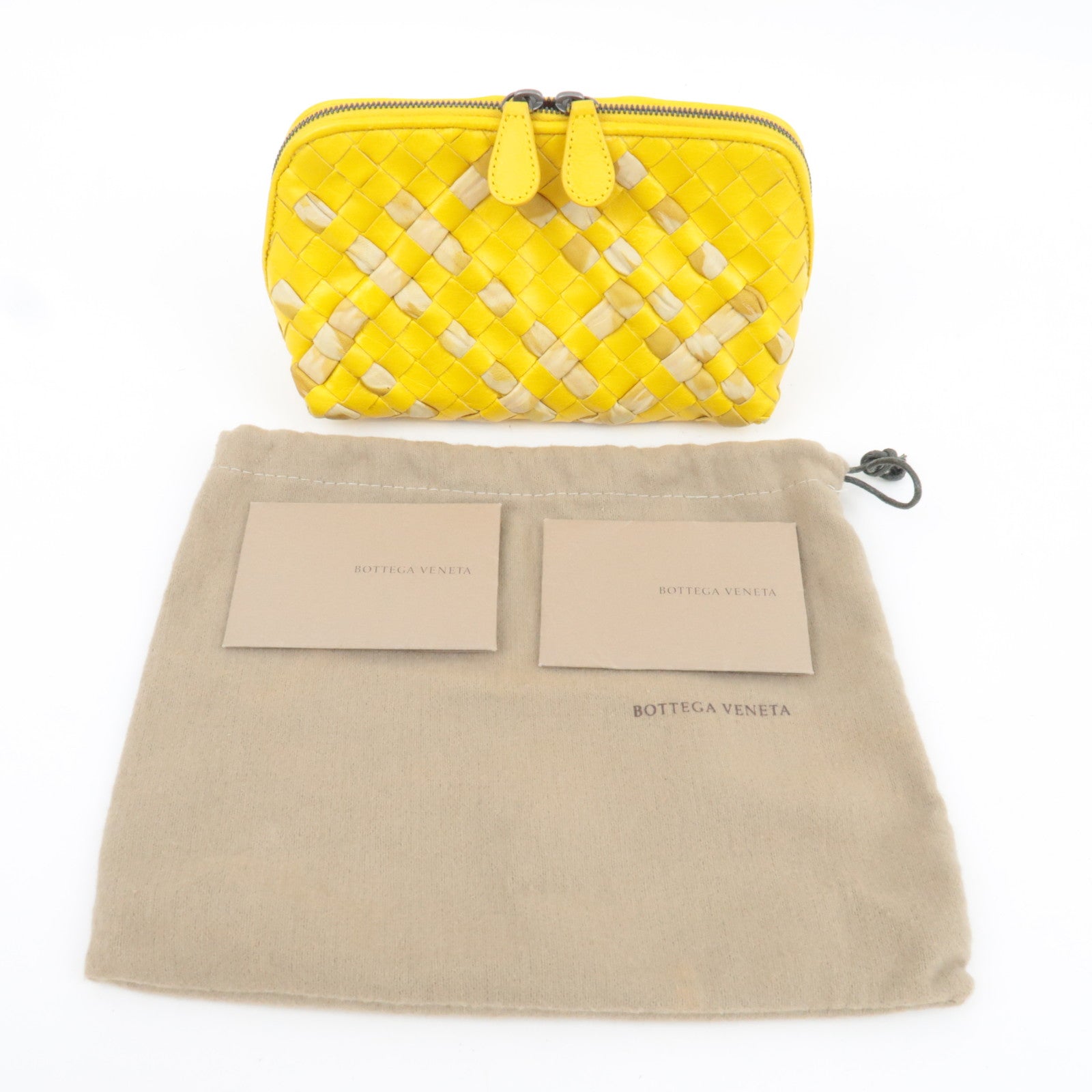 BOTTEGA VENETA Intrecciato Cosmetic Pouch Leather Yellow 132534 *Dust bag