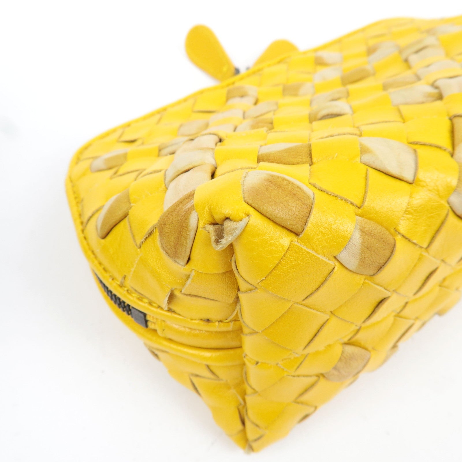 BOTTEGA VENETA Intrecciato Cosmetic Pouch Leather Yellow 132534 *Dust bag