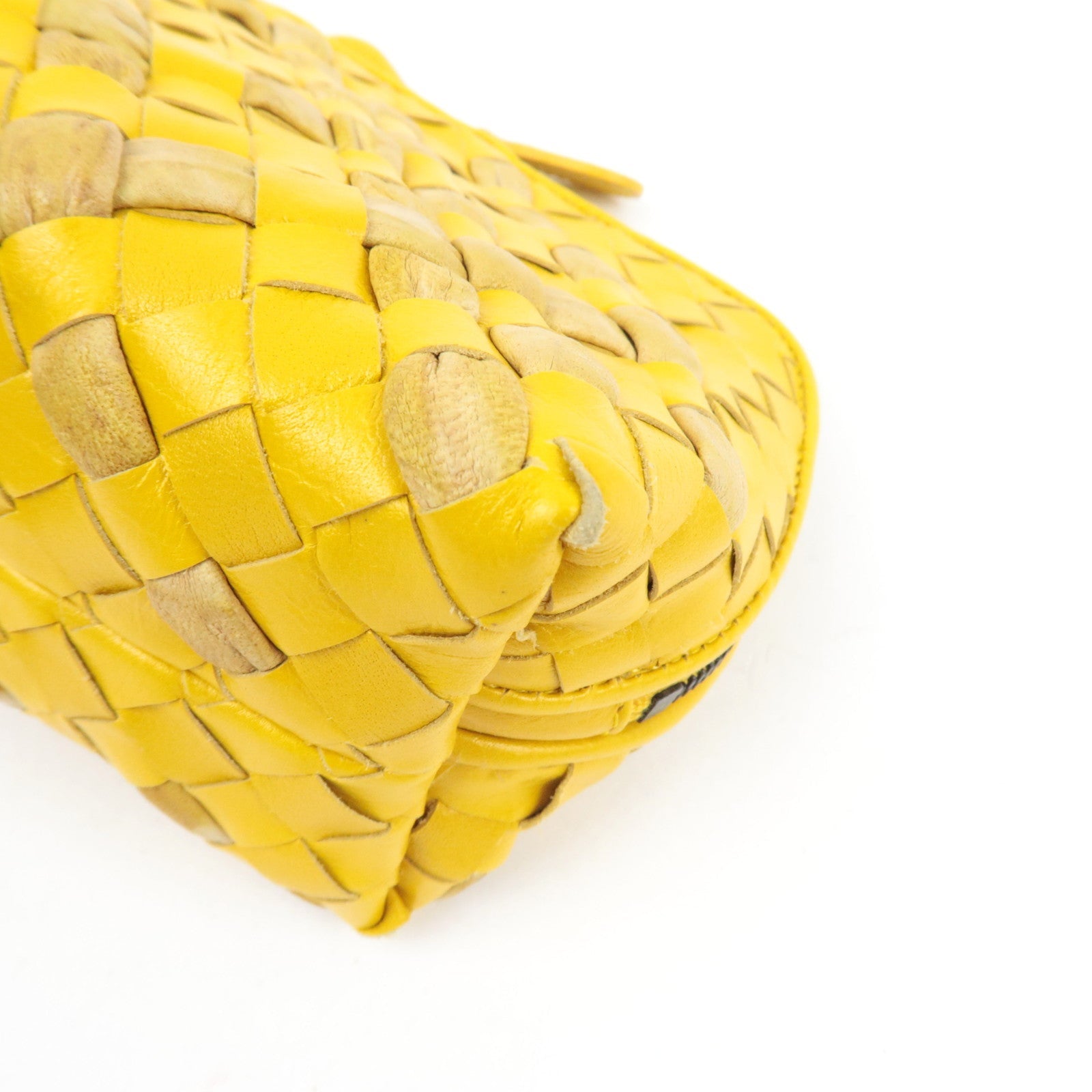 BOTTEGA VENETA Intrecciato Cosmetic Pouch Leather Yellow 132534 *Dust bag