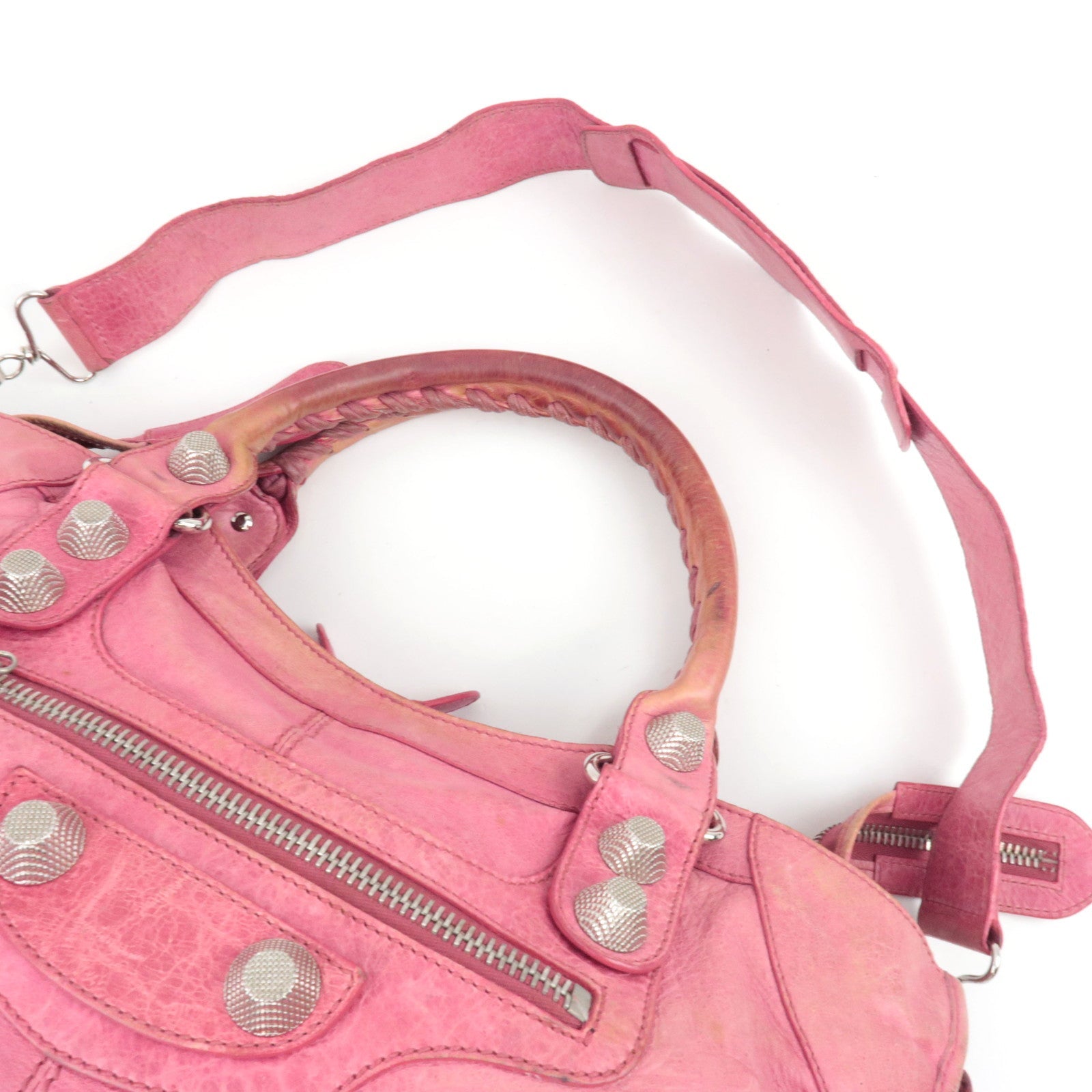BALENCIAGA The Giant Part Time 2Way Handbag Leather Pink Silver HDW 173082 *Strap
