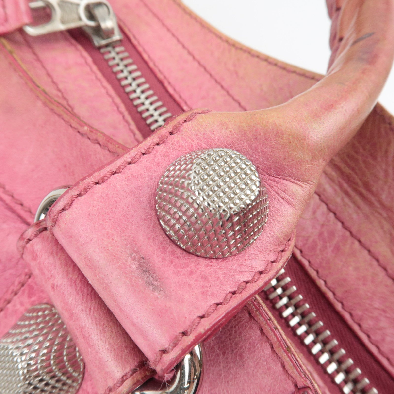 BALENCIAGA The Giant Part Time 2Way Handbag Leather Pink Silver HDW 173082 *Strap