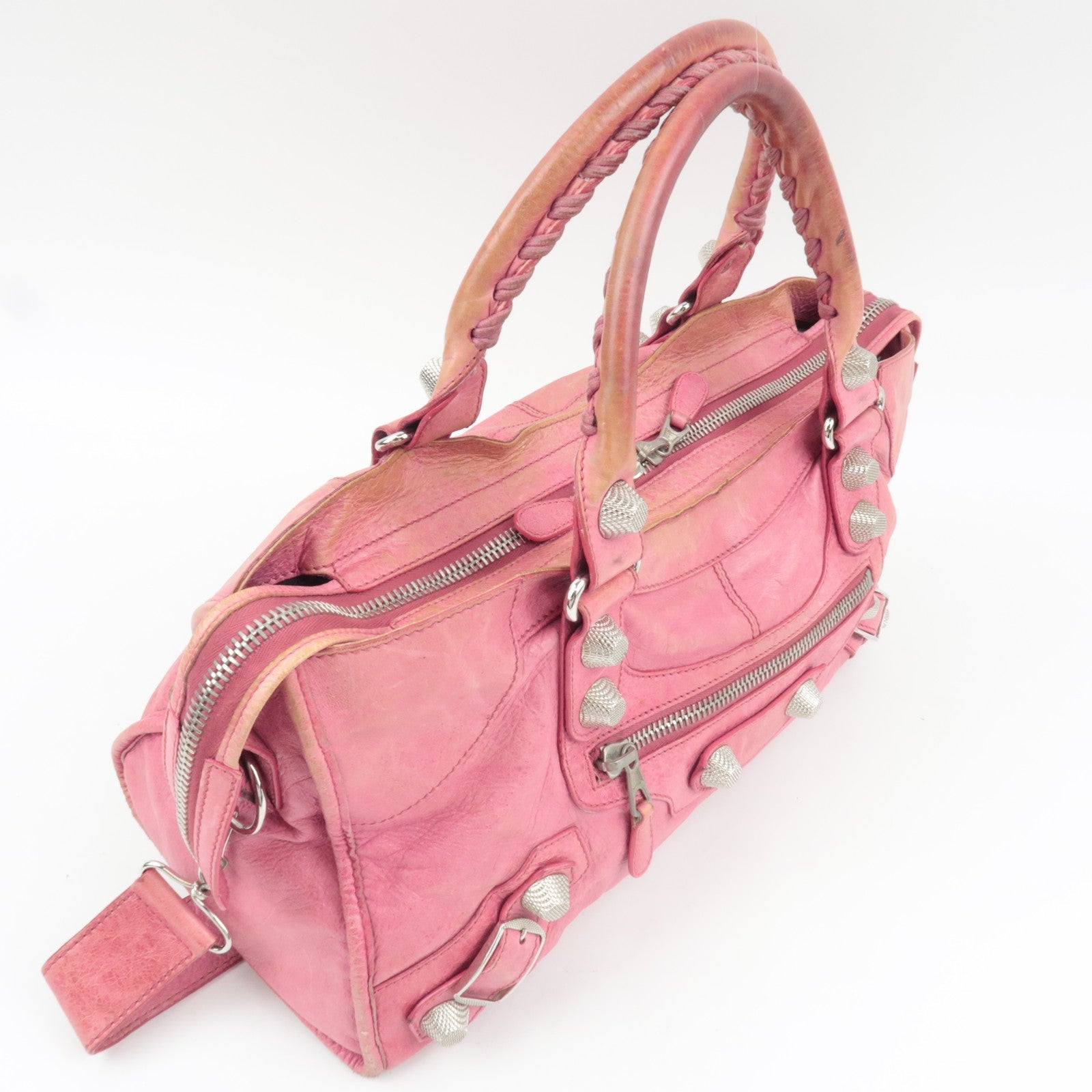 BALENCIAGA The Giant Part Time 2Way Handbag Leather Pink Silver HDW 173082 *Strap