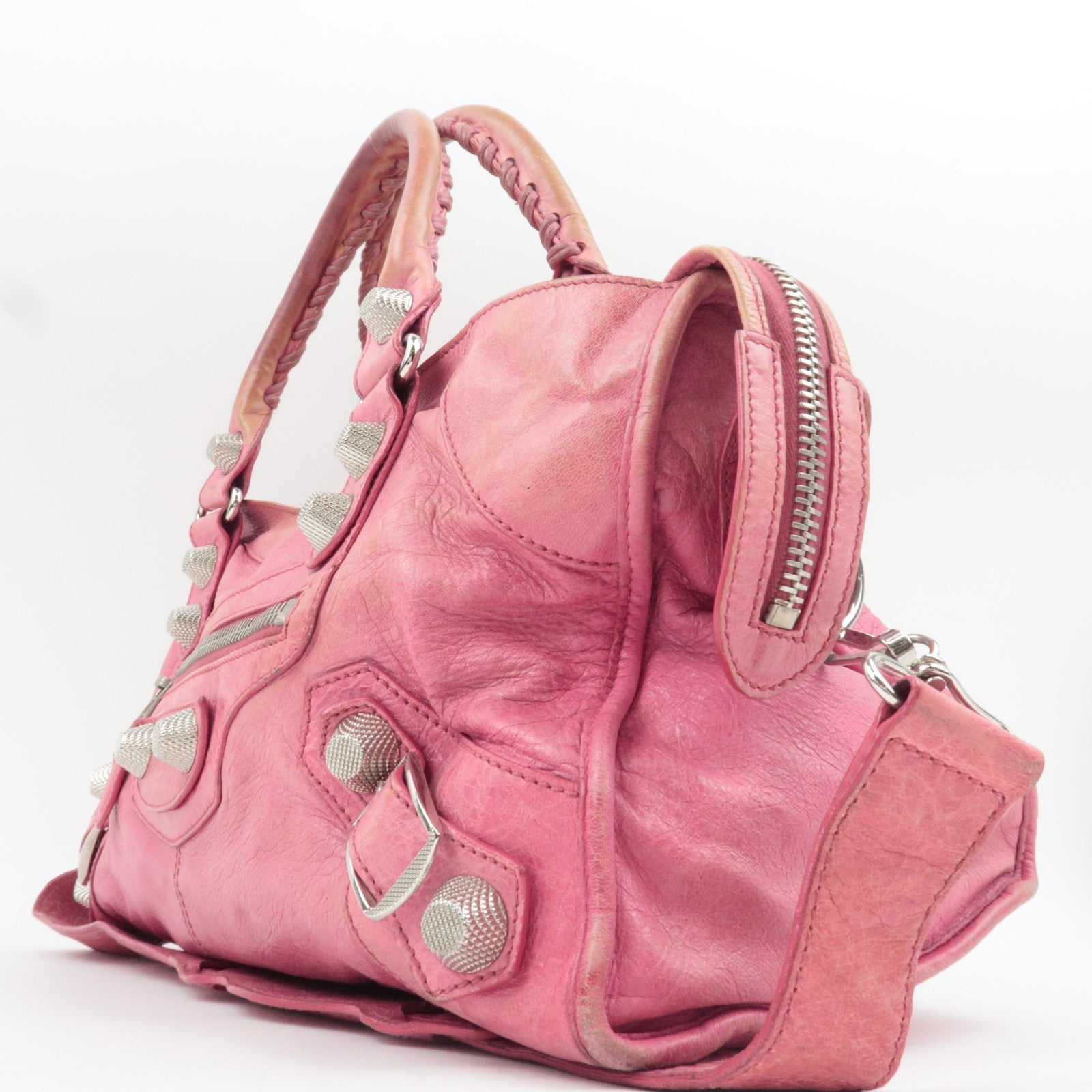 BALENCIAGA The Giant Part Time 2Way Handbag Leather Pink Silver HDW 173082 *Strap