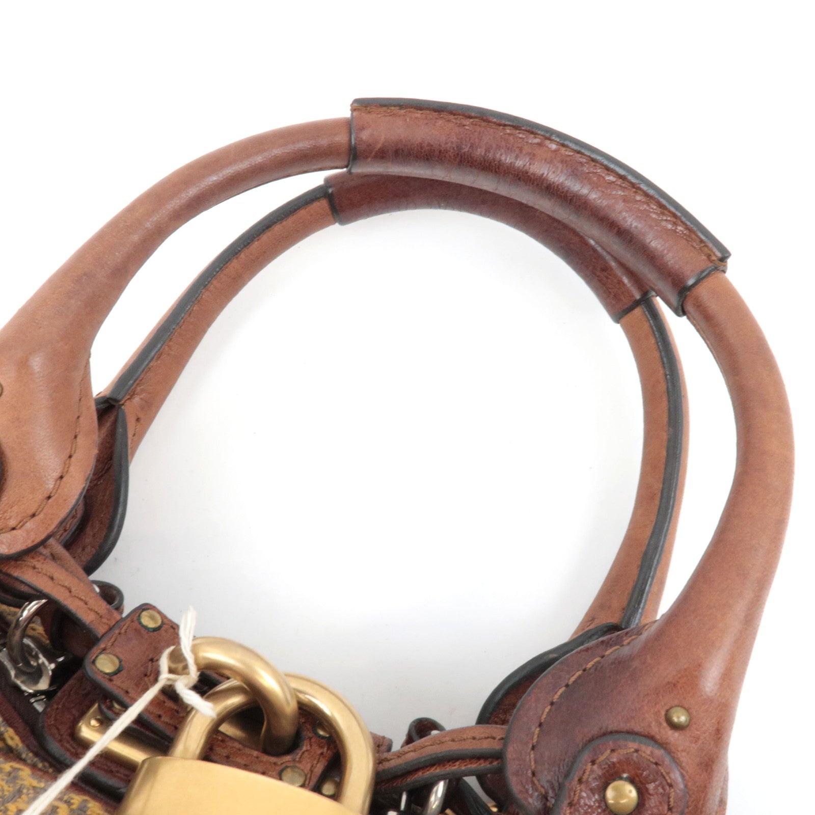 Chloe Paddington Handbag Canvas Leather Beige Gray Brown *Key Lock