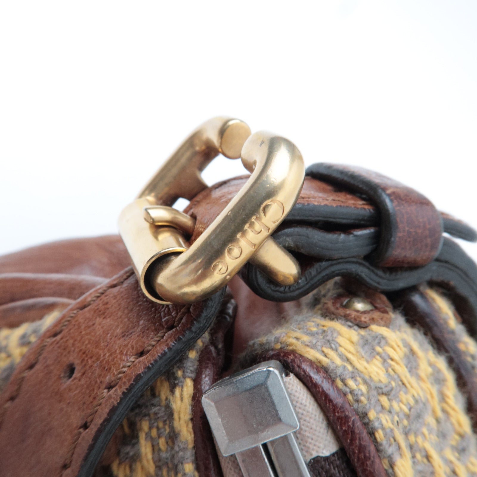 Chloe Paddington Handbag Canvas Leather Beige Gray Brown *Key Lock