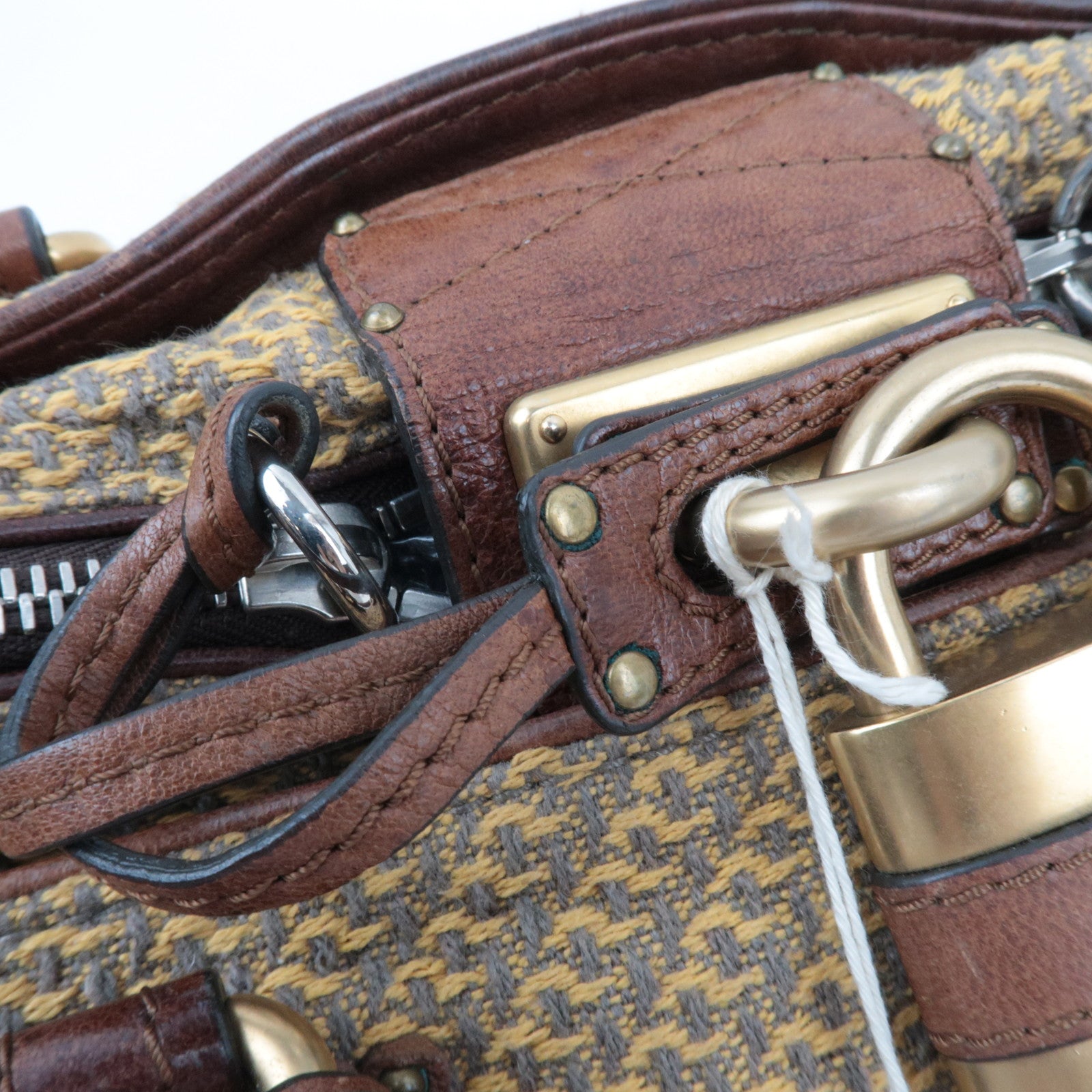 Chloe Paddington Handbag Canvas Leather Beige Gray Brown *Key Lock