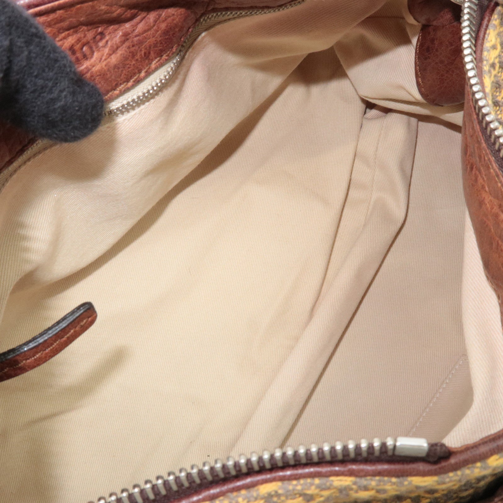 Chloe Paddington Handbag Canvas Leather Beige Gray Brown *Key Lock