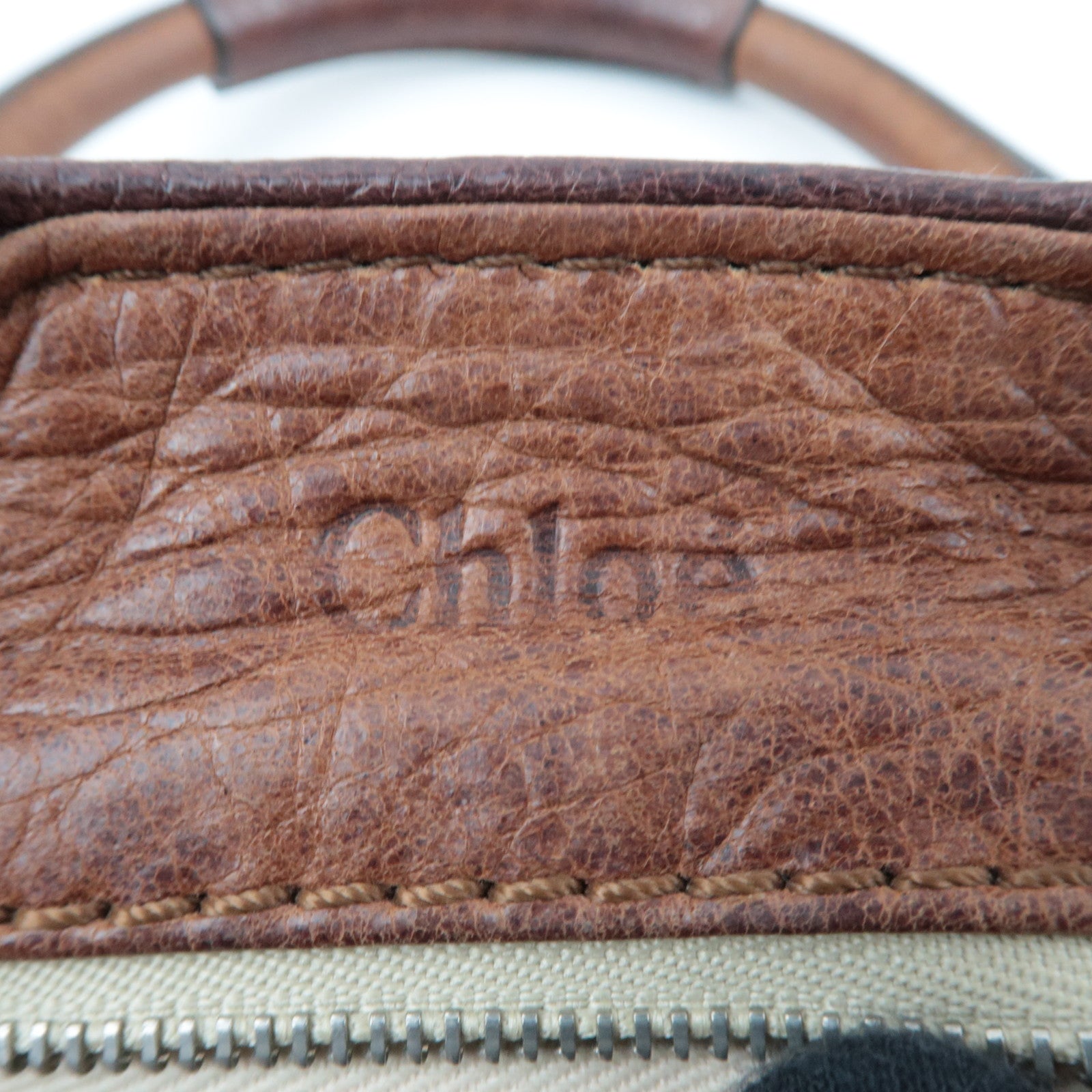 Chloe Paddington Handbag Canvas Leather Beige Gray Brown *Key Lock