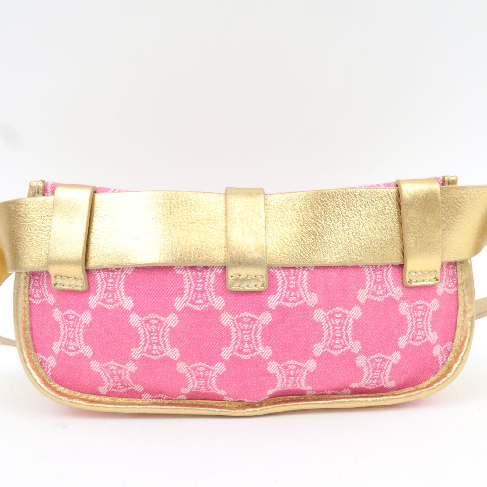 CELINE Paris Macadam Body Bag Canvas Leather Pink Gold *Dust bag