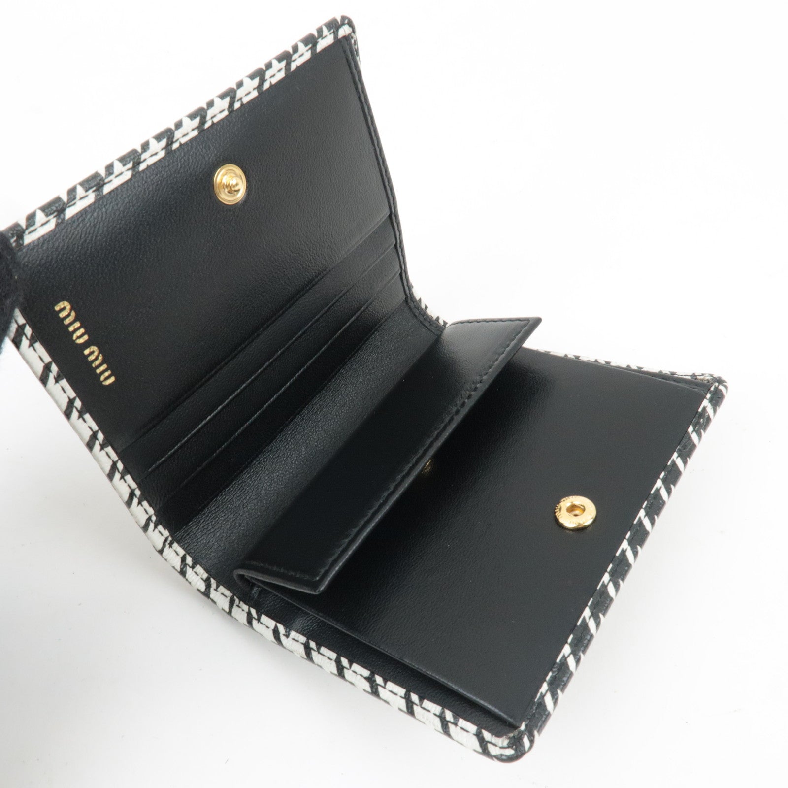 MIU MIU Houndstooth Bifold Wallet Leather Black White 5MV204 *Box