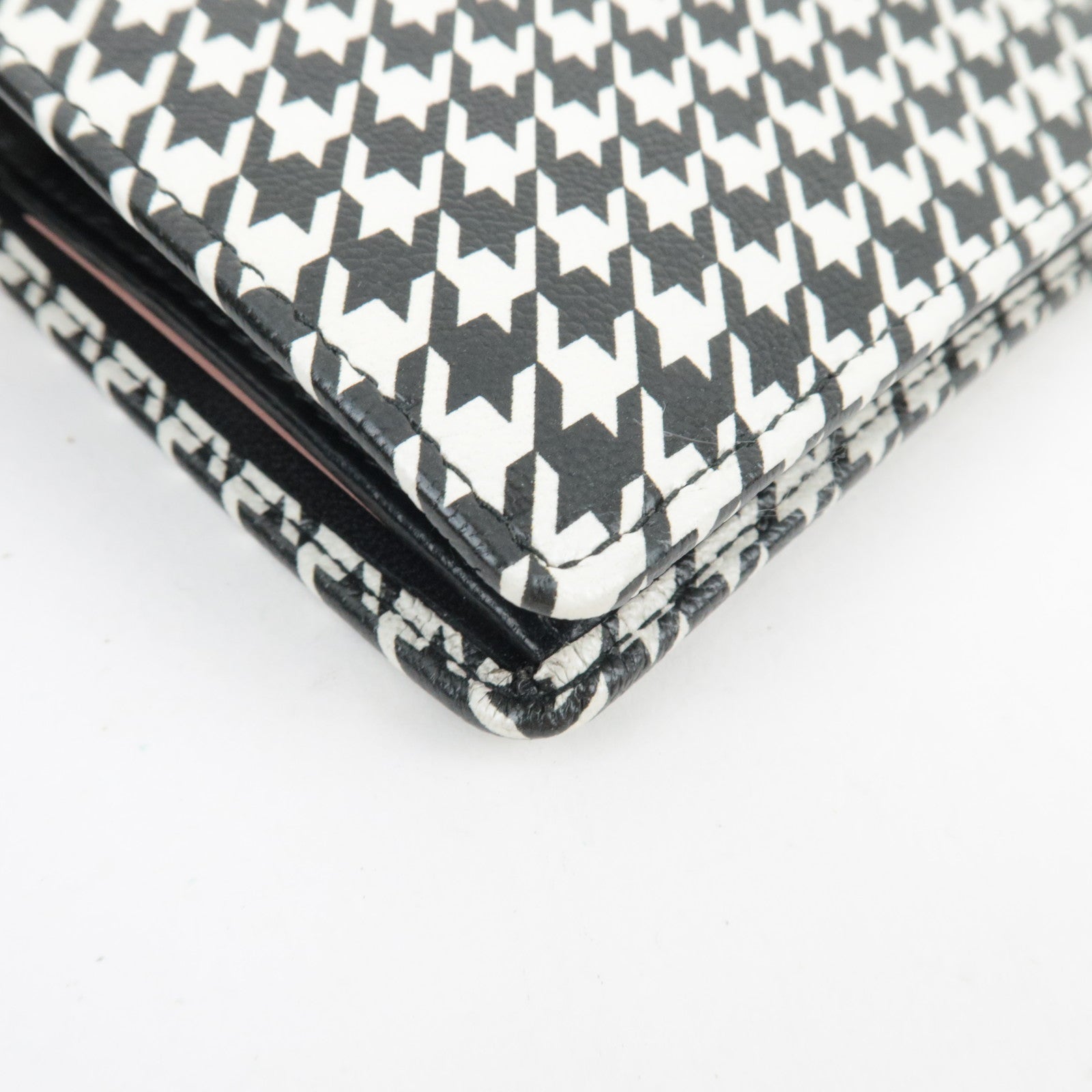 MIU MIU Houndstooth Bifold Wallet Leather Black White 5MV204 *Box