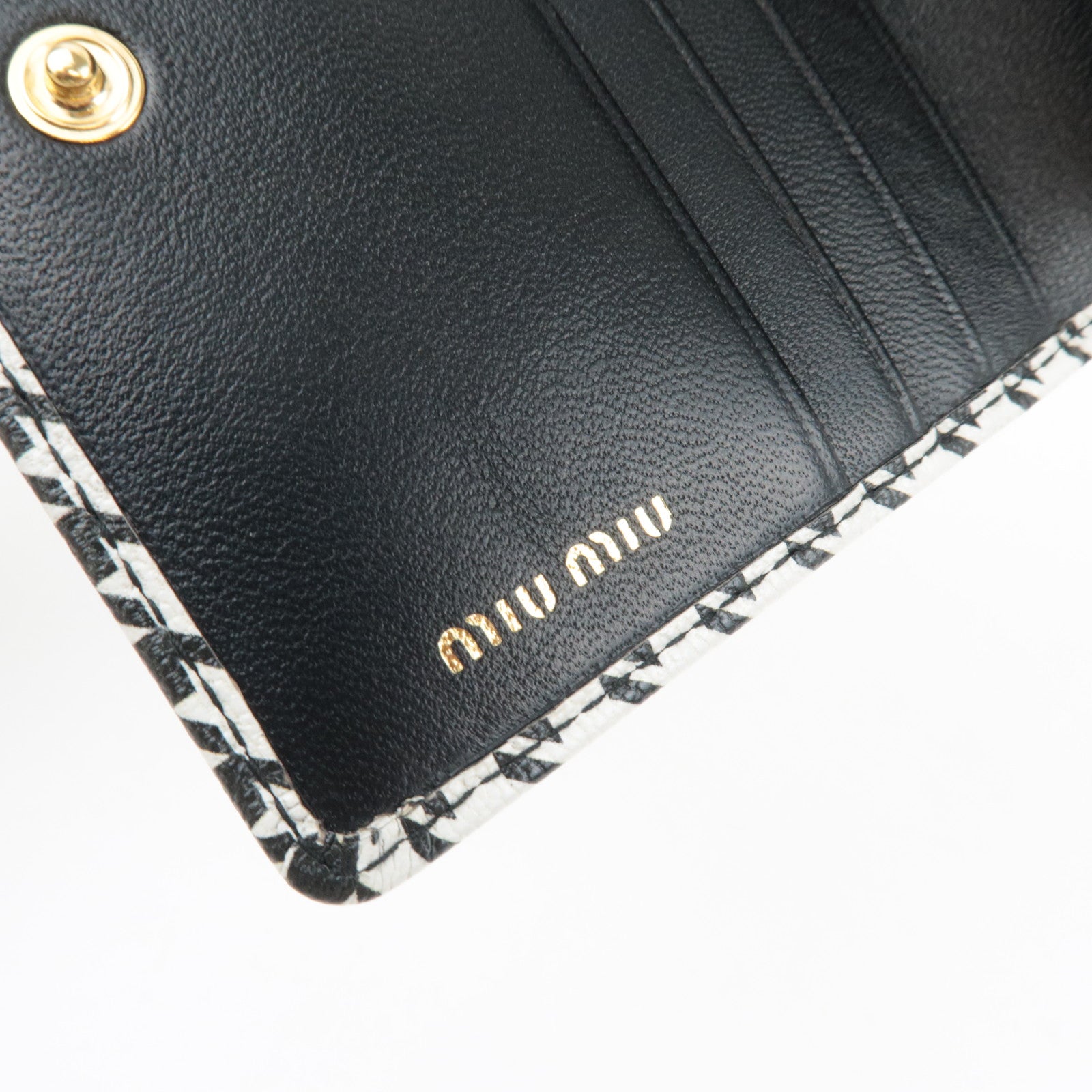 MIU MIU Houndstooth Bifold Wallet Leather Black White 5MV204 *Box