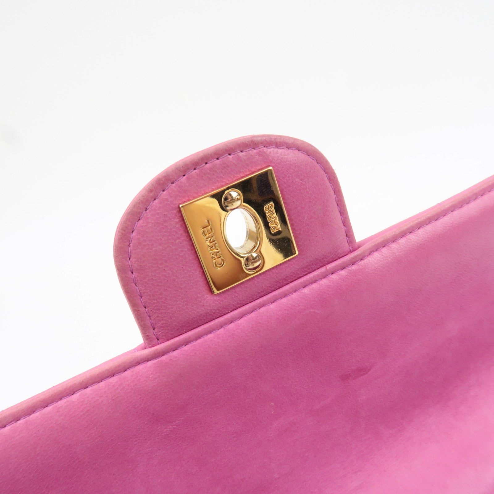 CHANEL Chocolate Bar Chain Shoulder Bag Lambskin Pink Gold HDW 7103887