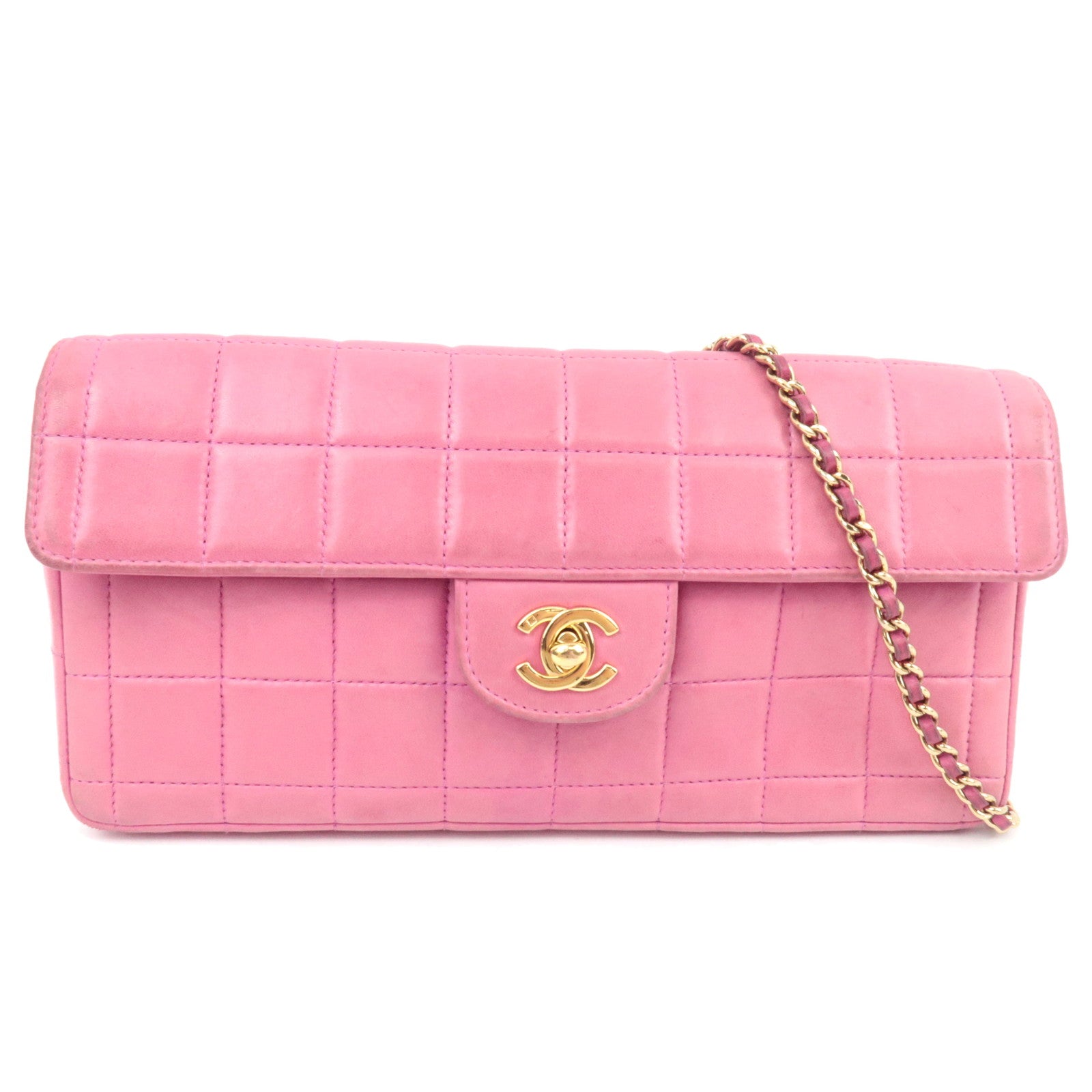 CHANEL Chocolate Bar Chain Shoulder Bag Lambskin Pink Gold HDW 7103887 81557