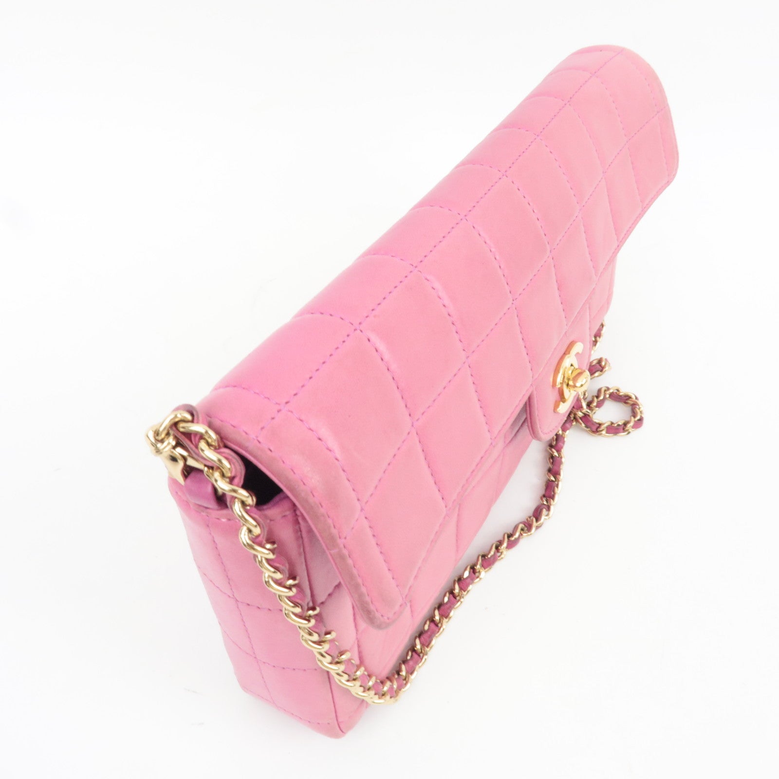 CHANEL Chocolate Bar Chain Shoulder Bag Lambskin Pink Gold HDW 7103887