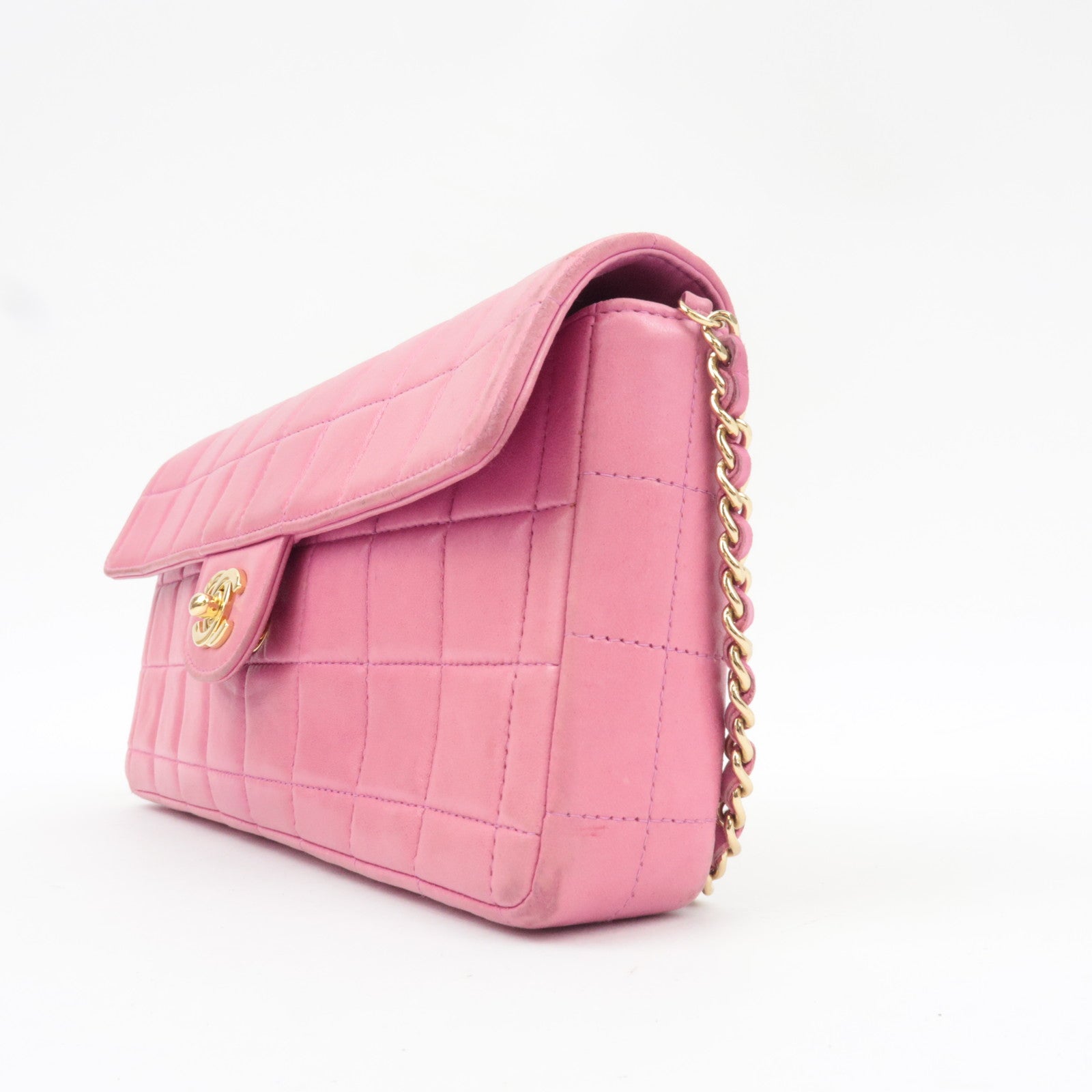 CHANEL Chocolate Bar Chain Shoulder Bag Lambskin Pink Gold HDW 7103887