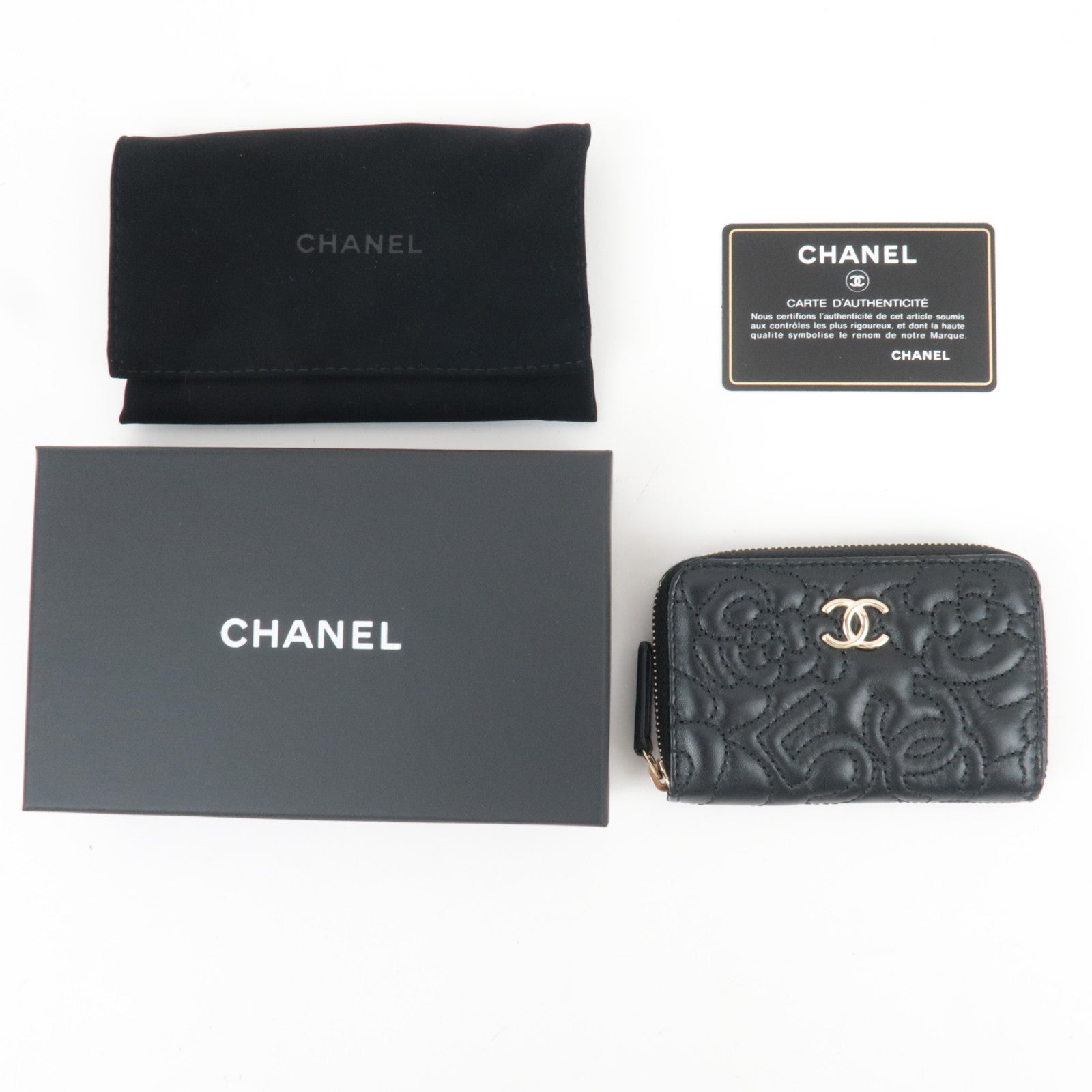 CHANEL Camellia Coin Purse Lambskin Black 26241996 *Box, Dust bag, G card
