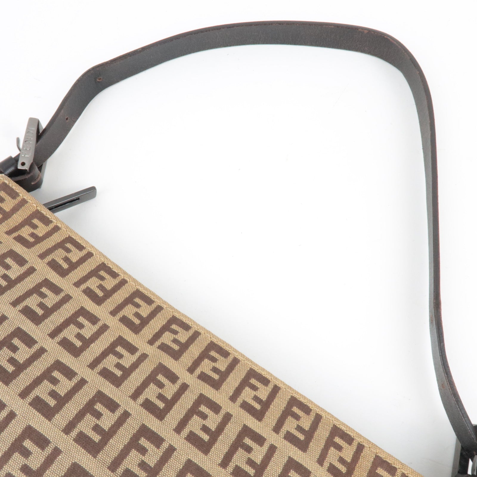 FENDI Zucchino Shoulder Bag Canvas Leather Beige Brown 8BR042