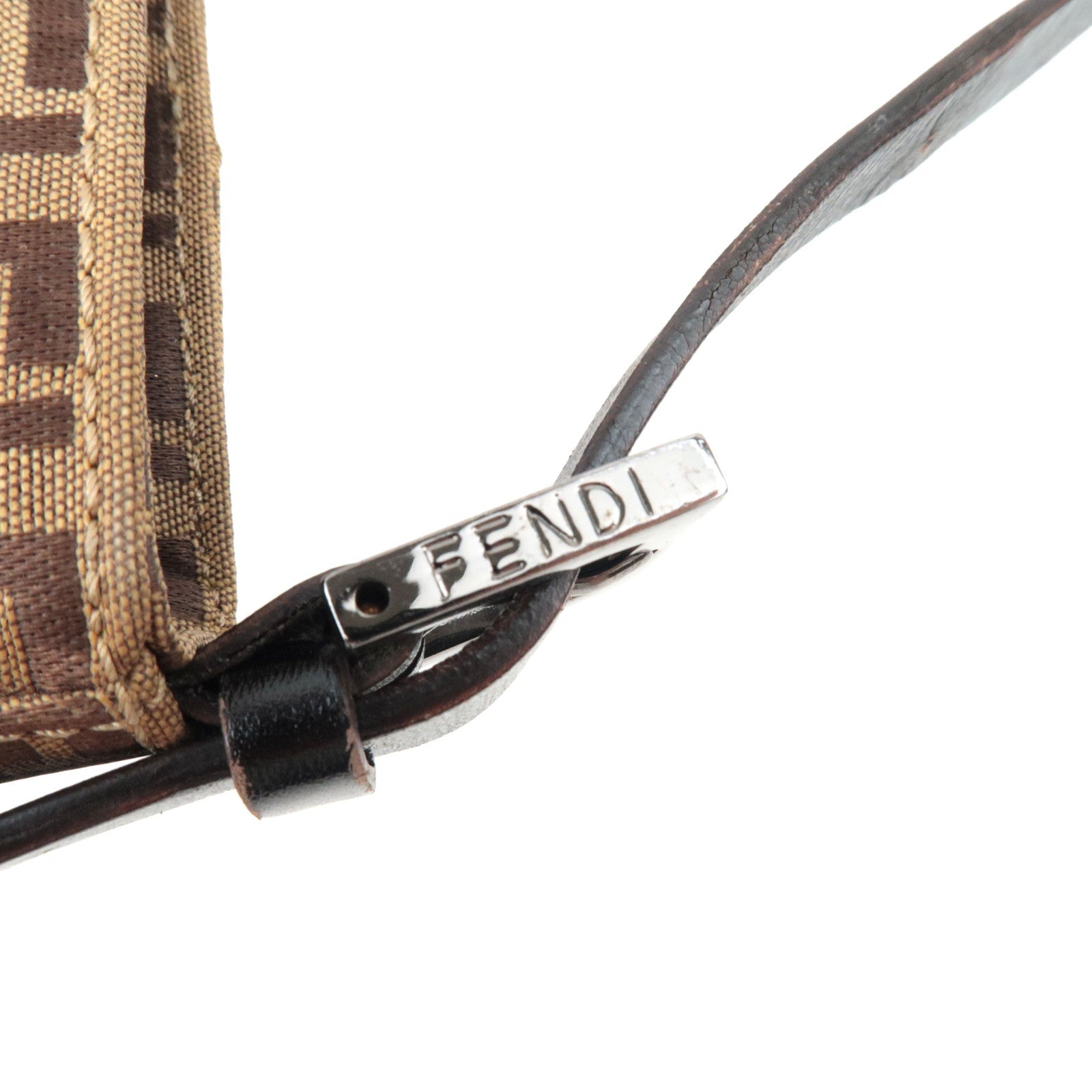 FENDI Zucchino Shoulder Bag Canvas Leather Beige Brown 8BR042