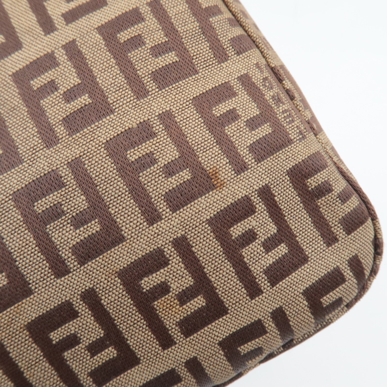 FENDI Zucchino Shoulder Bag Canvas Leather Beige Brown 8BR042