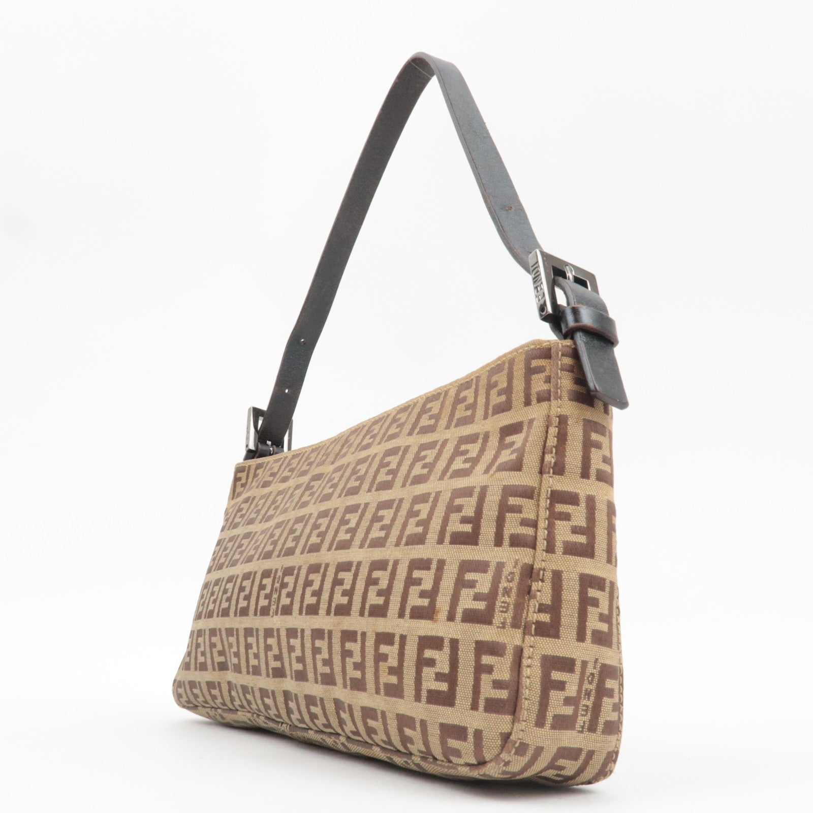FENDI Zucchino Shoulder Bag Canvas Leather Beige Brown 8BR042