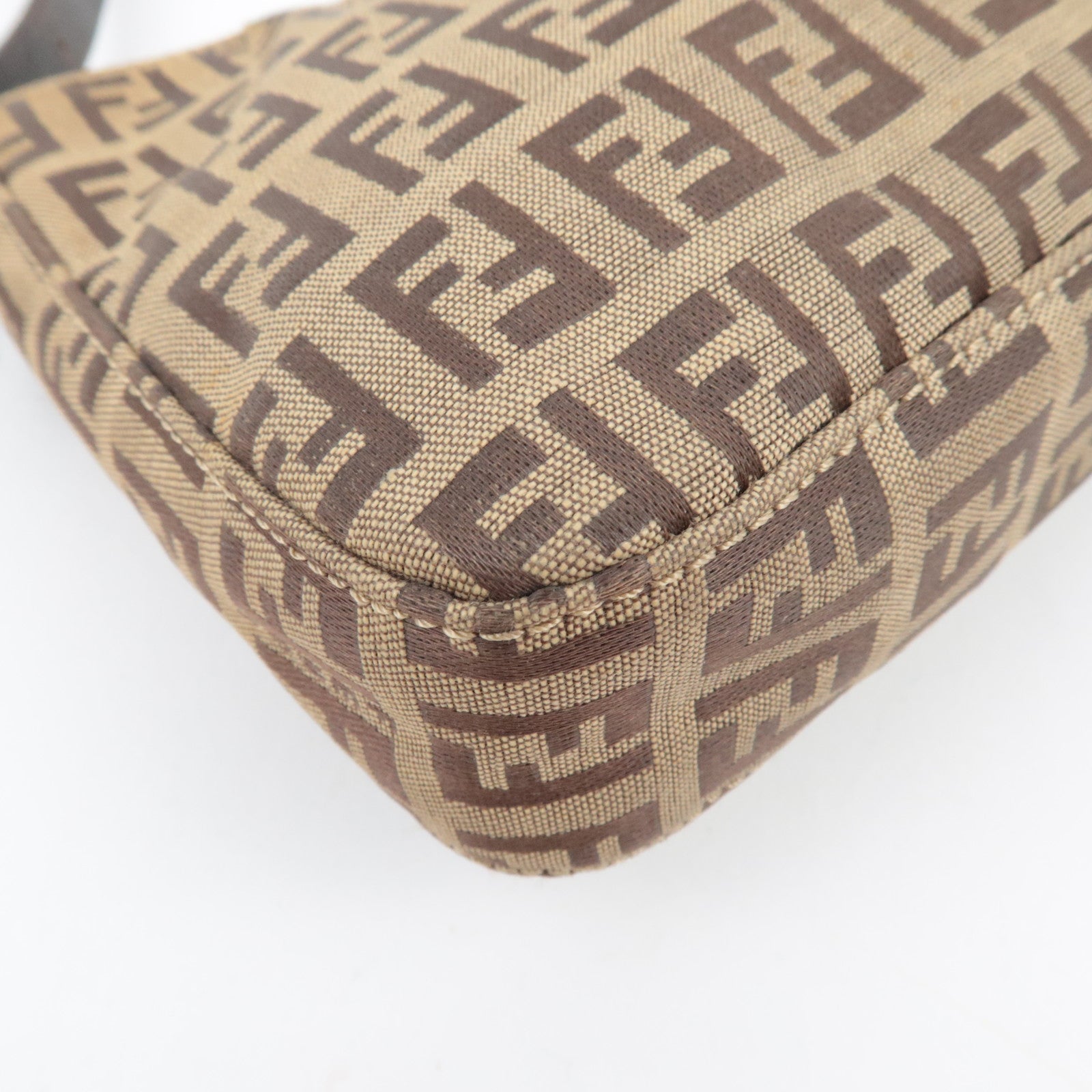 FENDI Zucchino Shoulder Bag Canvas Leather Beige Brown 8BR042