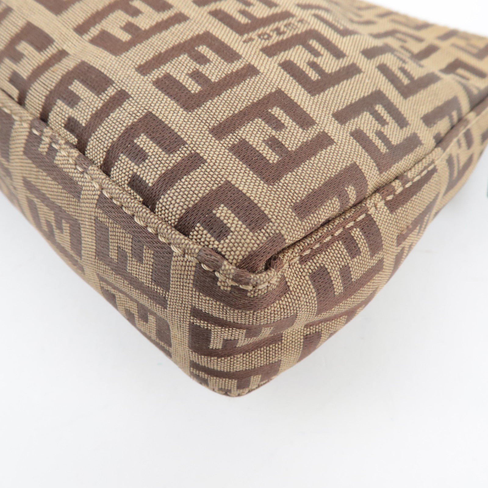 FENDI Zucchino Shoulder Bag Canvas Leather Beige Brown 8BR042